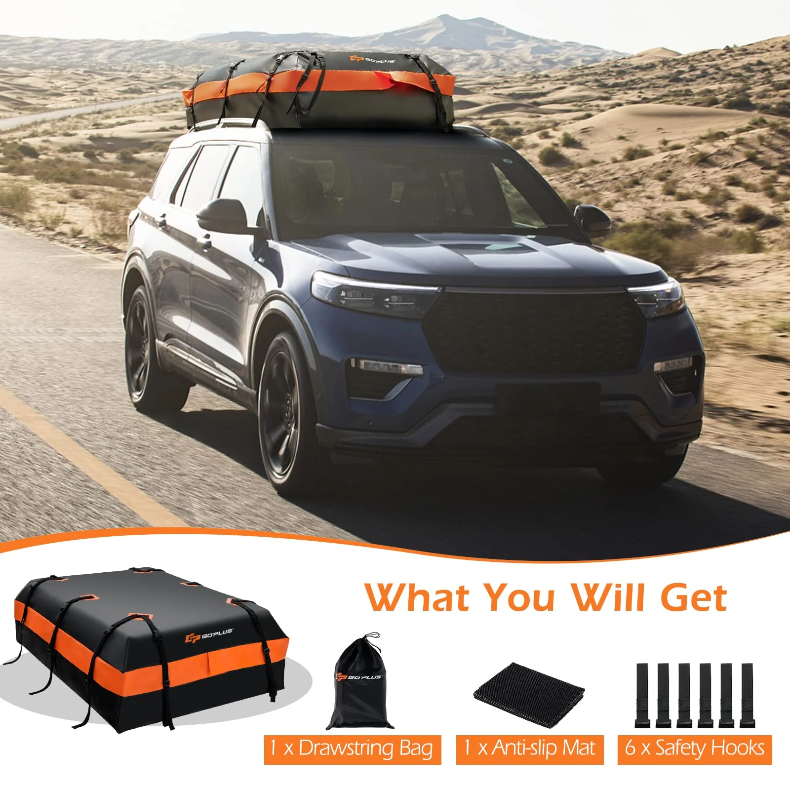 Goplus Car Rooftop Cargo Carrier Bag, 21 Cubic 100% Waterproof Soft Car Roof Bag for All Vehicles with/Without Rack - Image 9