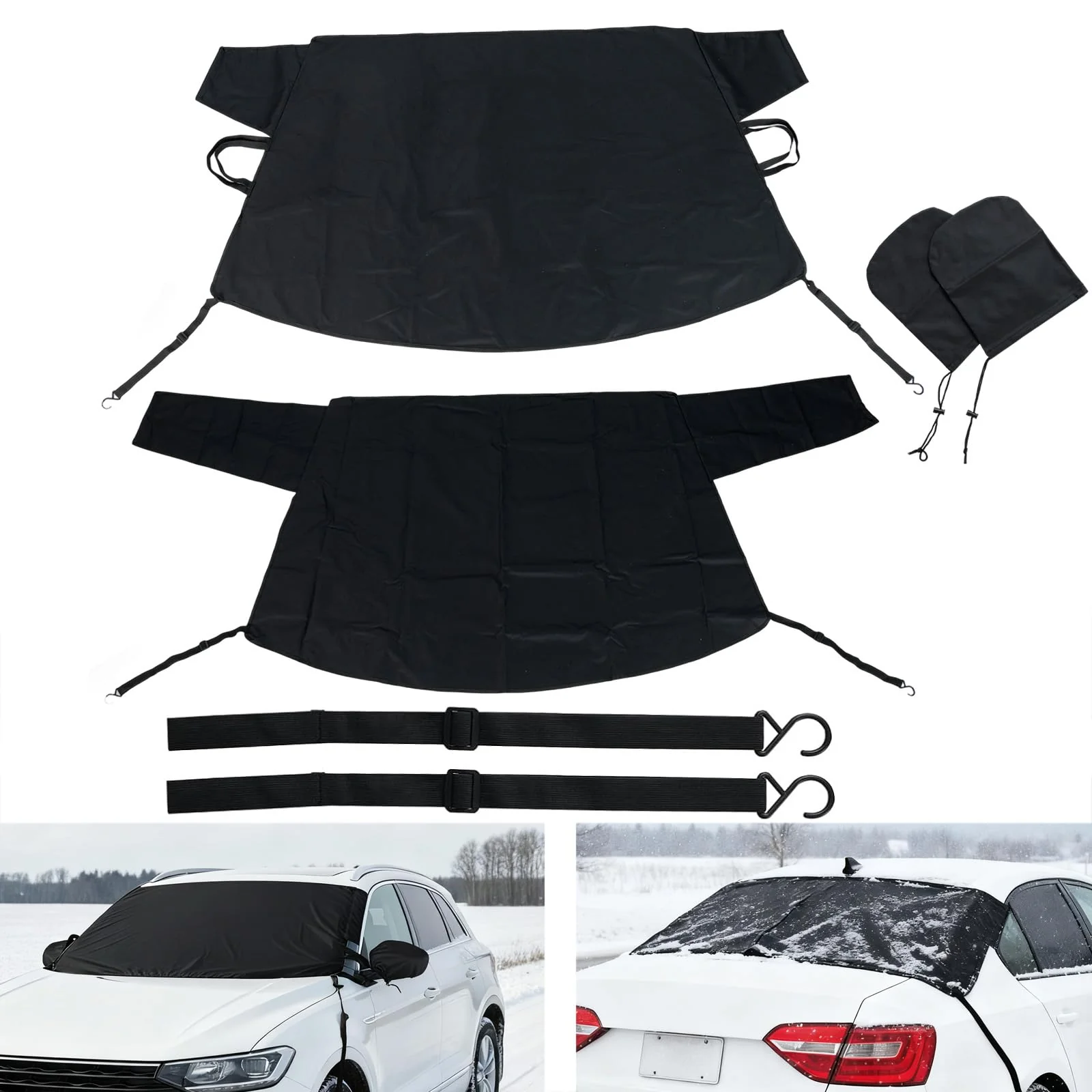 Goplus Car Windshield Snow Cover Set, Heavy Duty 600D Oxford Fabric Front & Rear Ice Frost Protectors - Image 2