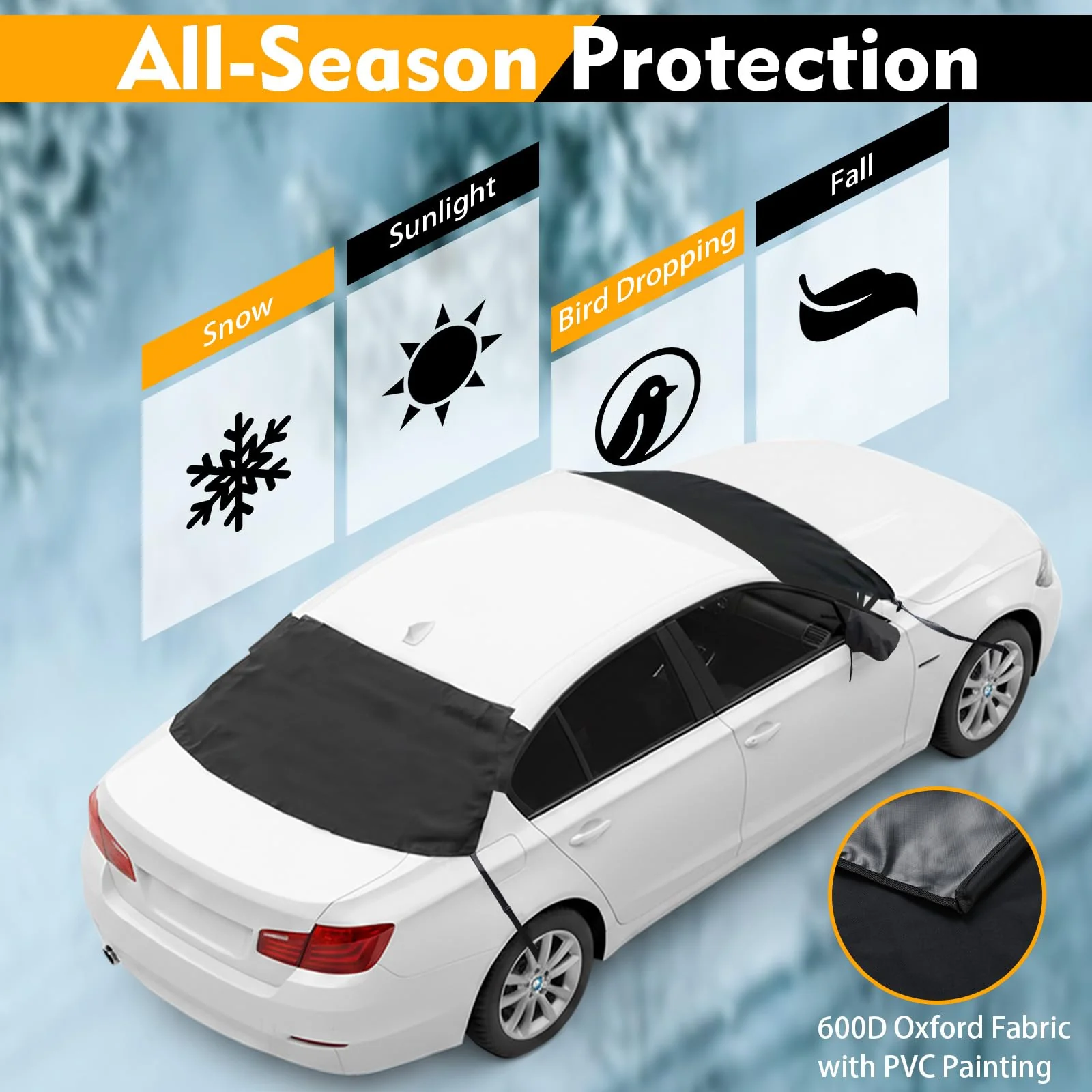 Goplus Car Windshield Snow Cover Set, Heavy Duty 600D Oxford Fabric Front & Rear Ice Frost Protectors - Image 3