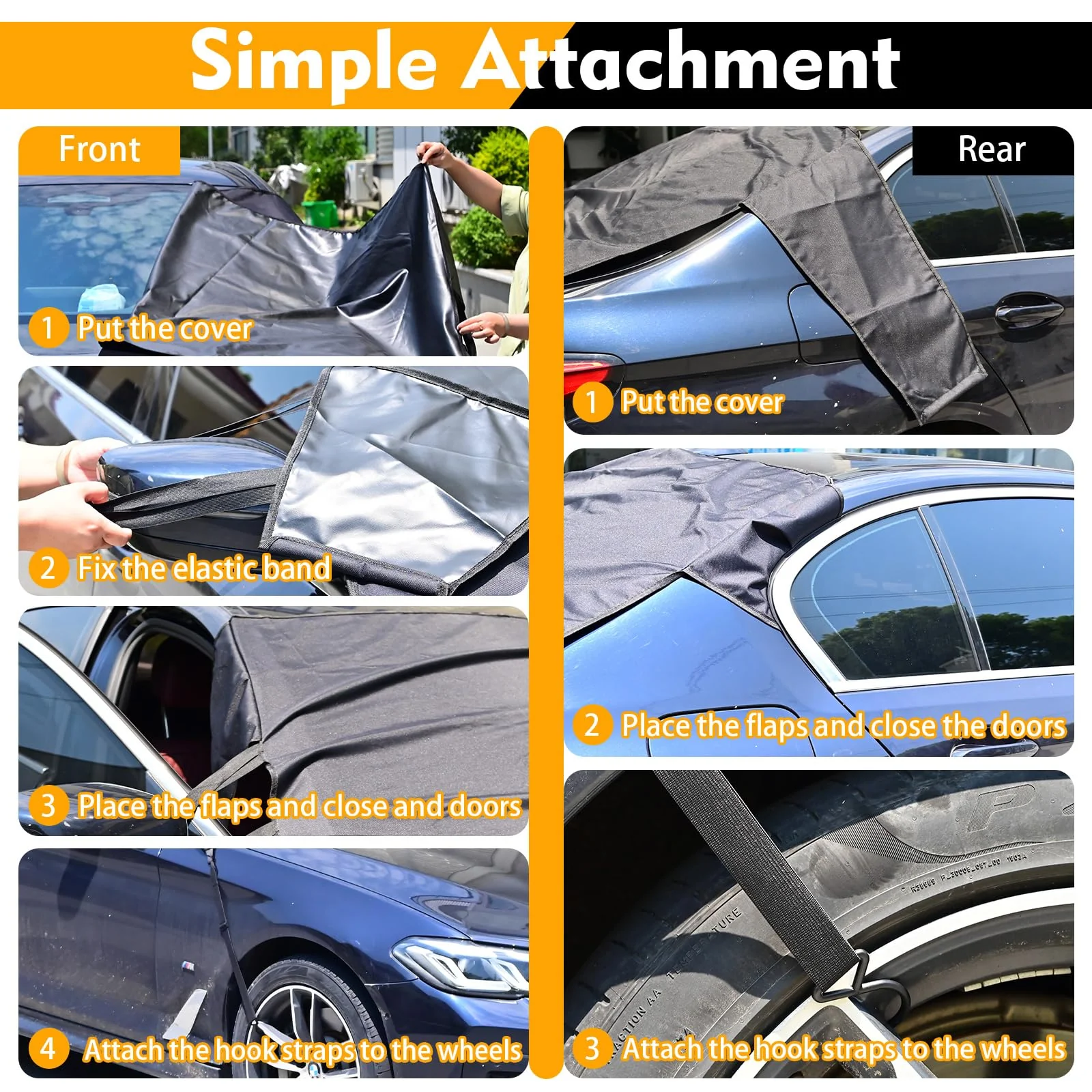 Goplus Car Windshield Snow Cover Set, Heavy Duty 600D Oxford Fabric Front & Rear Ice Frost Protectors - Image 4