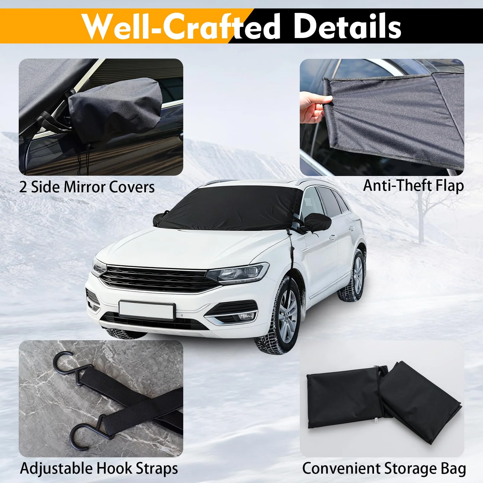Goplus Car Windshield Snow Cover Set, Heavy Duty 600D Oxford Fabric Front & Rear Ice Frost Protectors - Image 5
