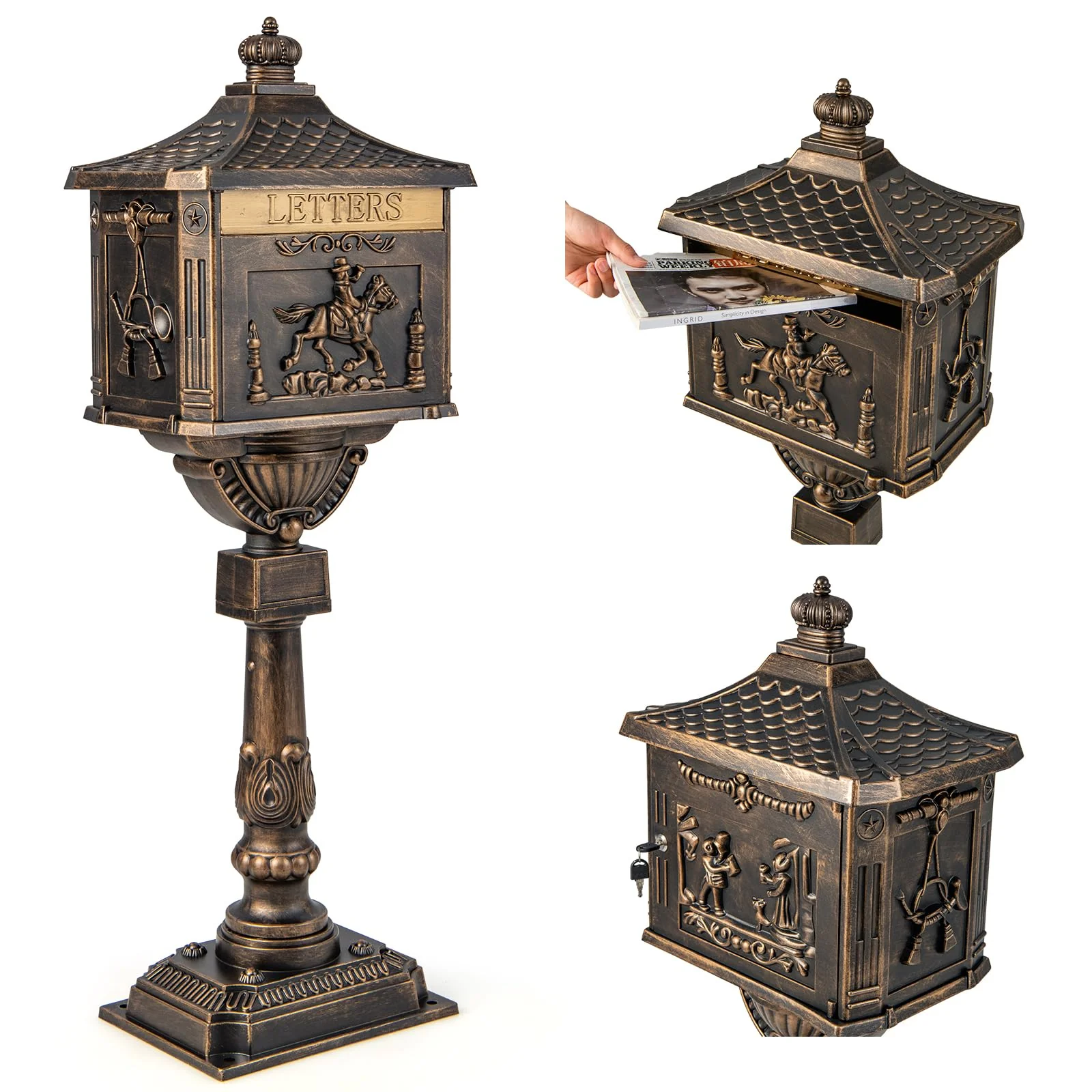 Goplus Cast Aluminum Mailbox with Post - Image 11