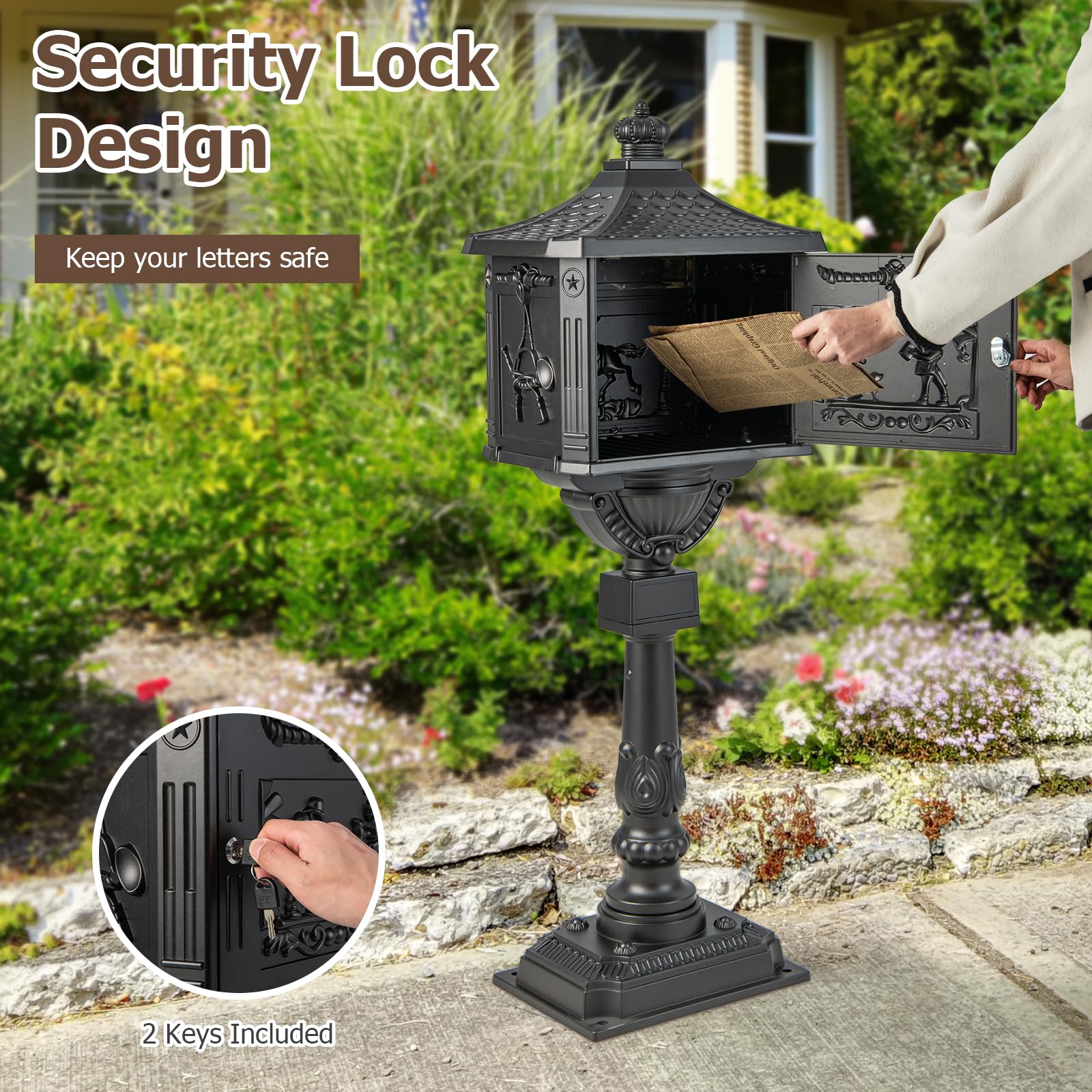 Goplus Cast Aluminum Mailbox with Post - Image 3