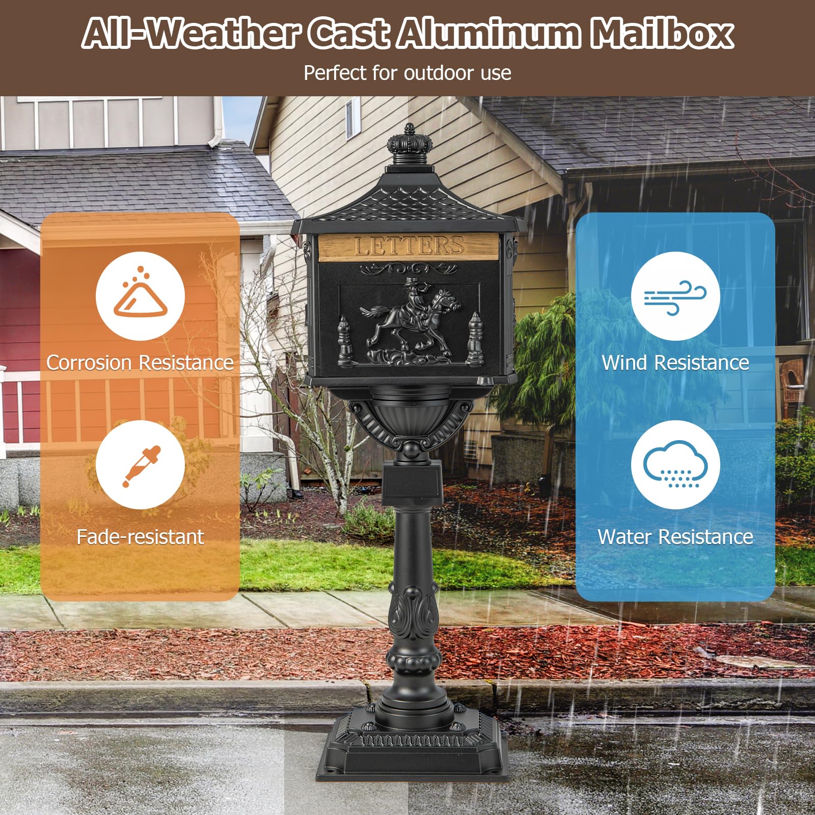 Goplus Cast Aluminum Mailbox with Post - Image 5