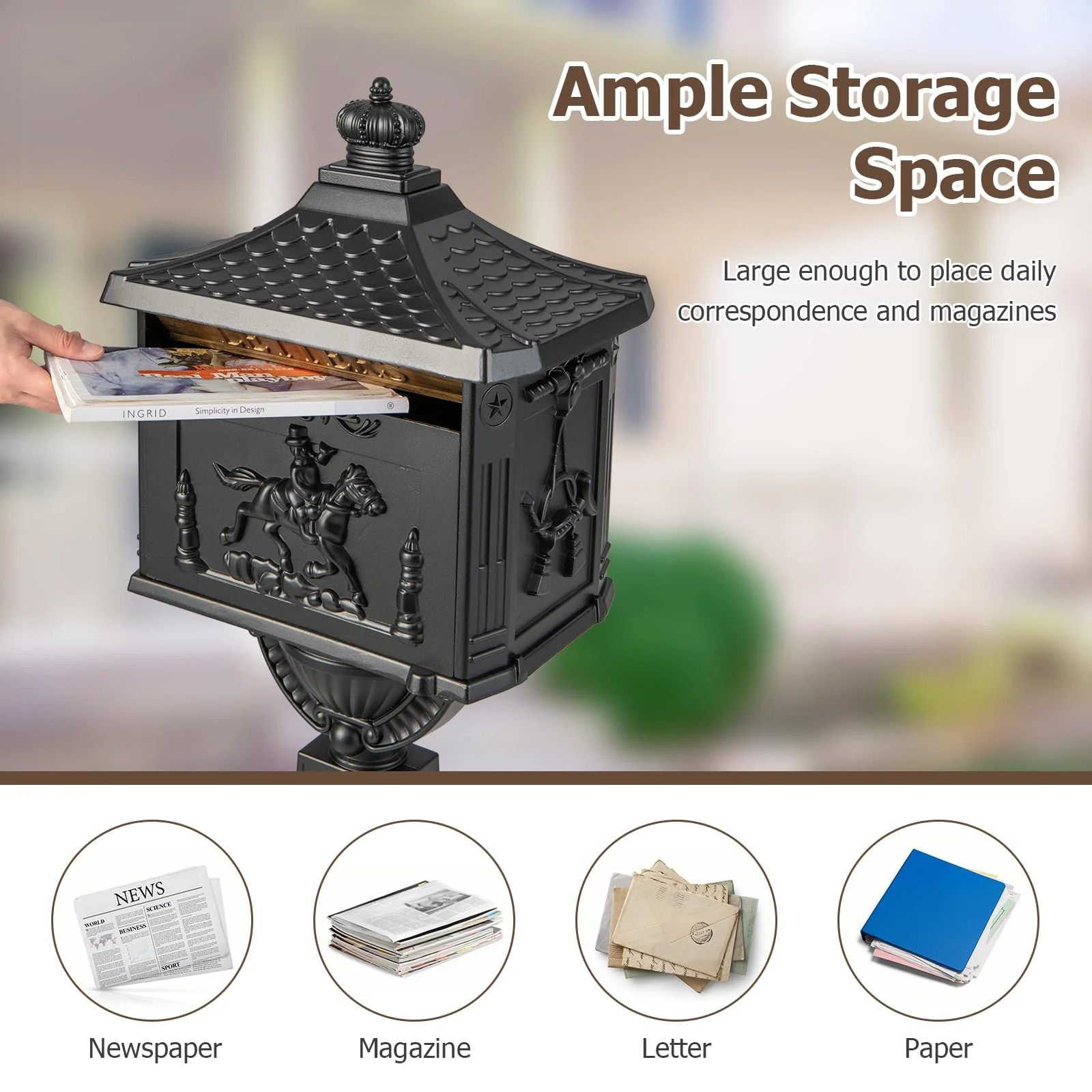 Goplus Cast Aluminum Mailbox with Post - Image 6