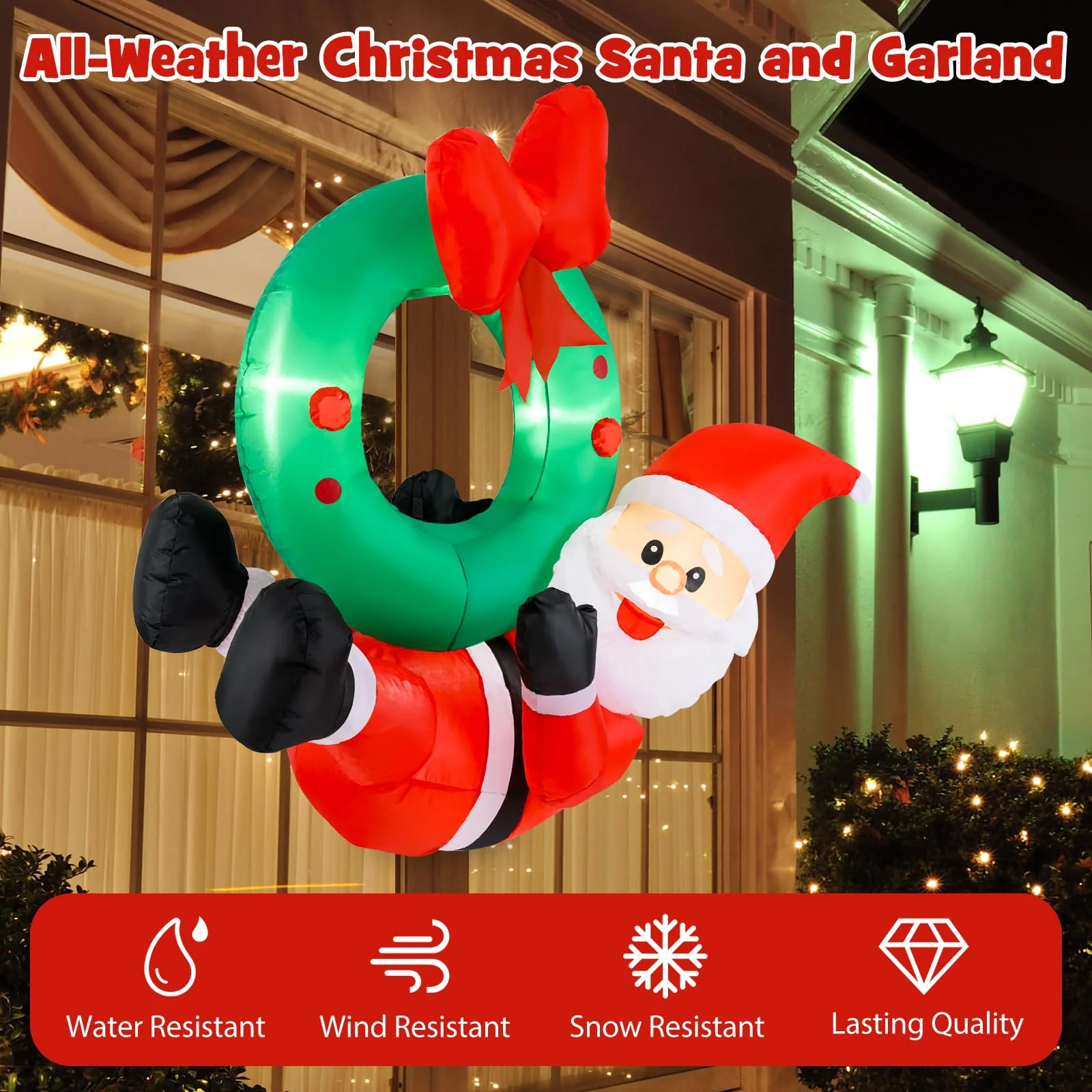 Goplus Christmas Inflatables, 4FT Blow up Santa Claus w/LED Lights & Christmas Wreath - Image 6