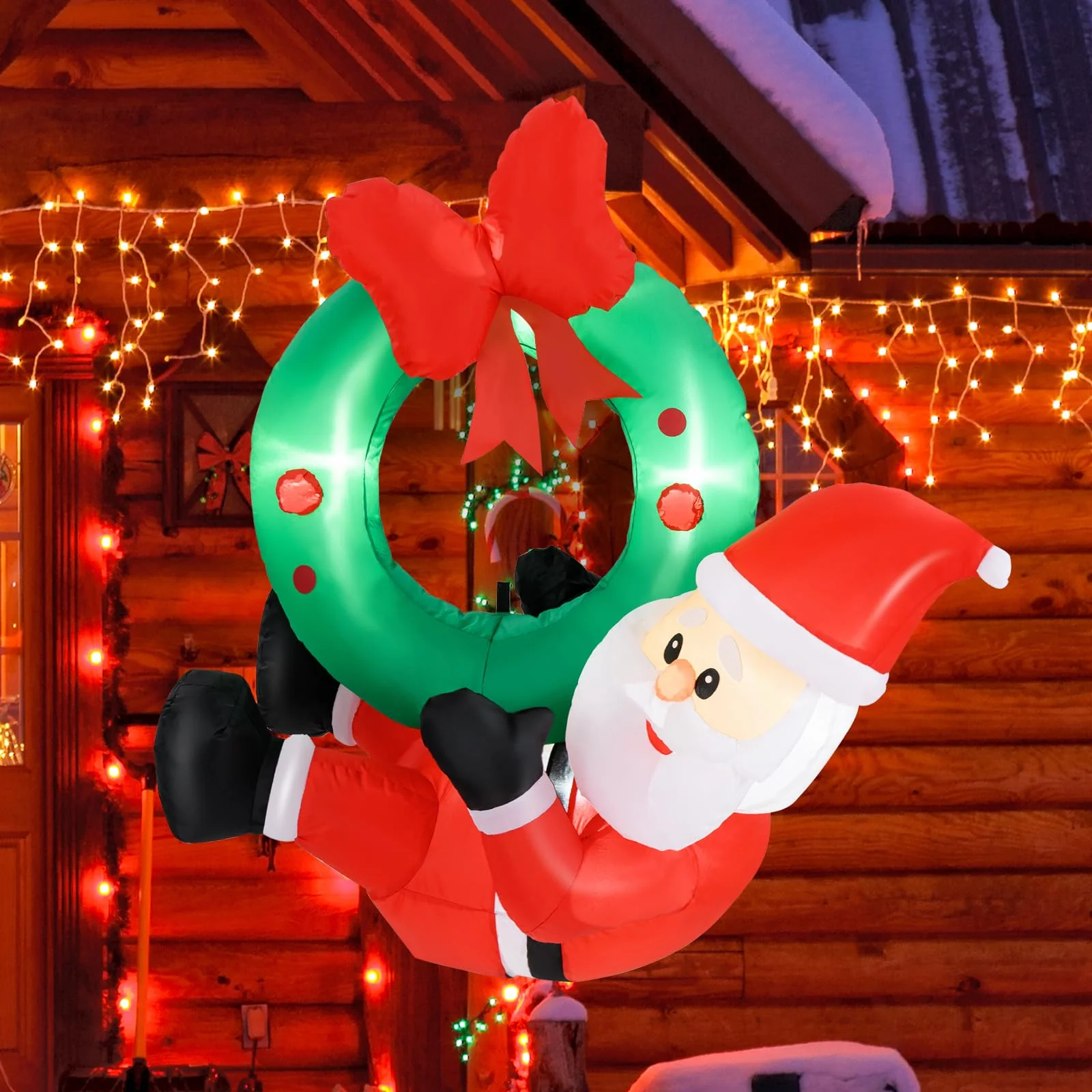 Goplus Christmas Inflatables, 4FT Blow up Santa Claus w/LED Lights & Christmas Wreath - Image 9