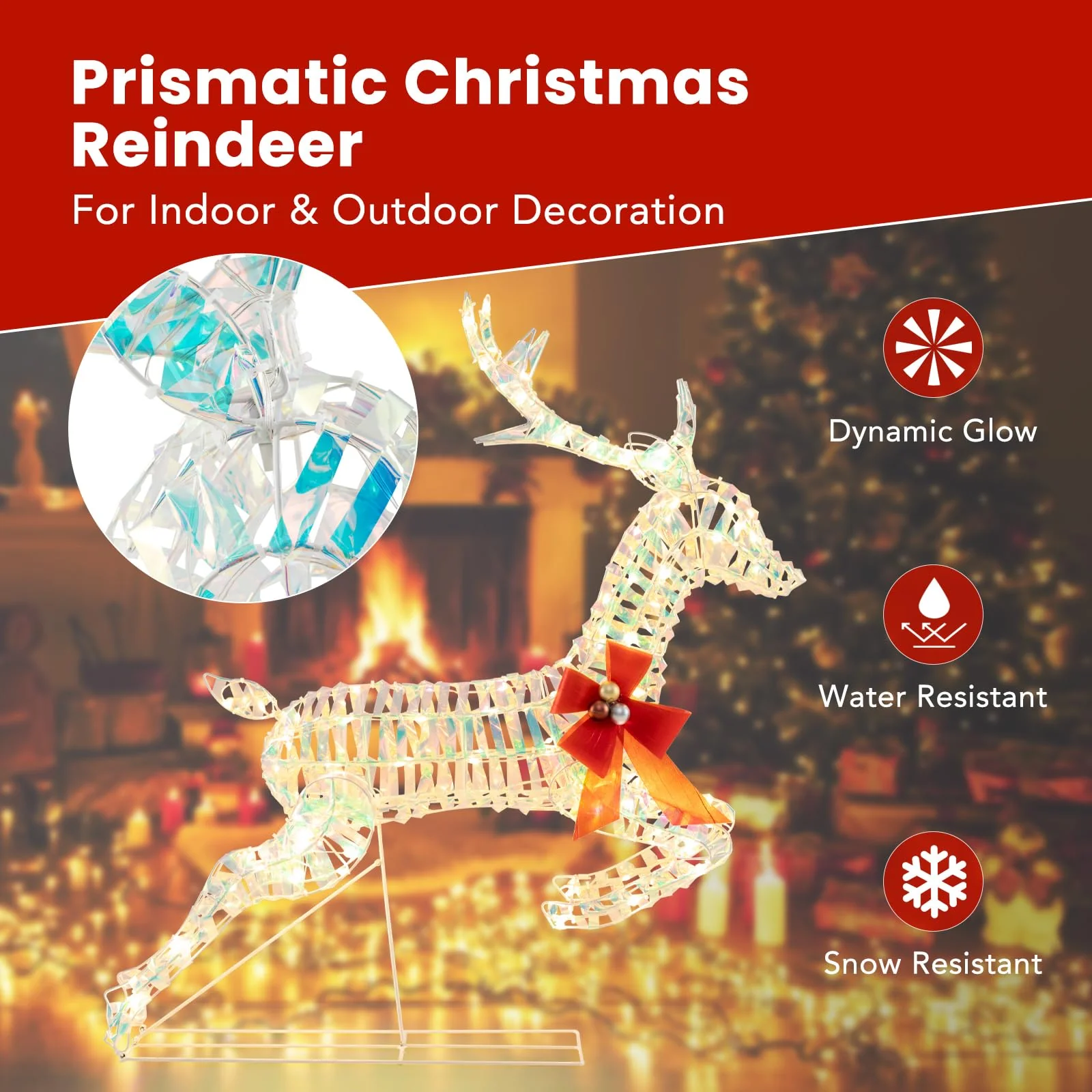 Goplus Christmas Lighted Reindeer, Set of 3 Reindeer Decorations with LED Lights and Red Bows - Image 4