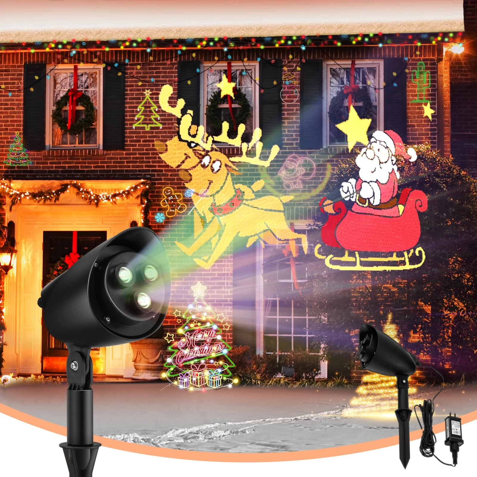Goplus Christmas Projector Lights Outdoor | LED Santa Claus on Sleigh Projection Lamp