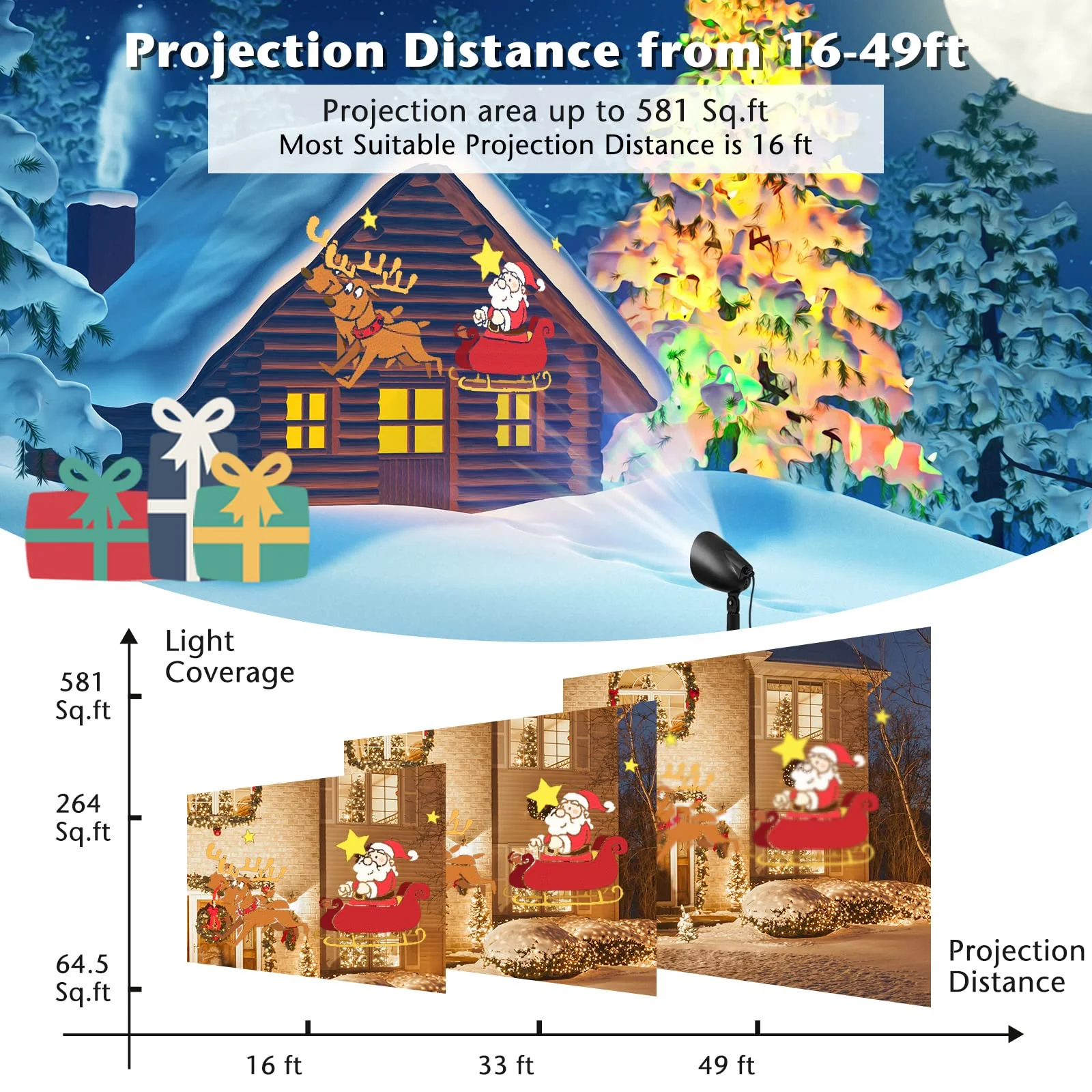 Goplus Christmas Projector Lights Outdoor | LED Santa Claus on Sleigh Projection Lamp - Image 4