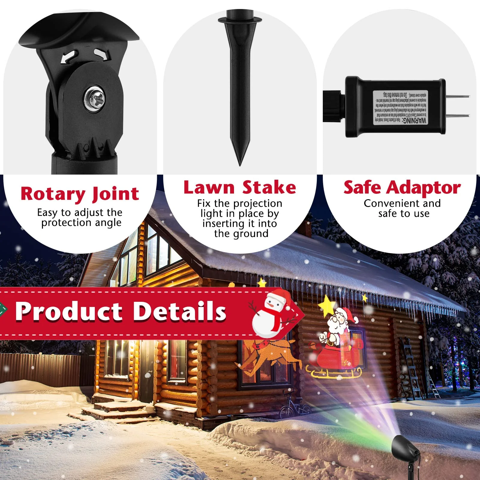 Goplus Christmas Projector Lights Outdoor | LED Santa Claus on Sleigh Projection Lamp - Image 6