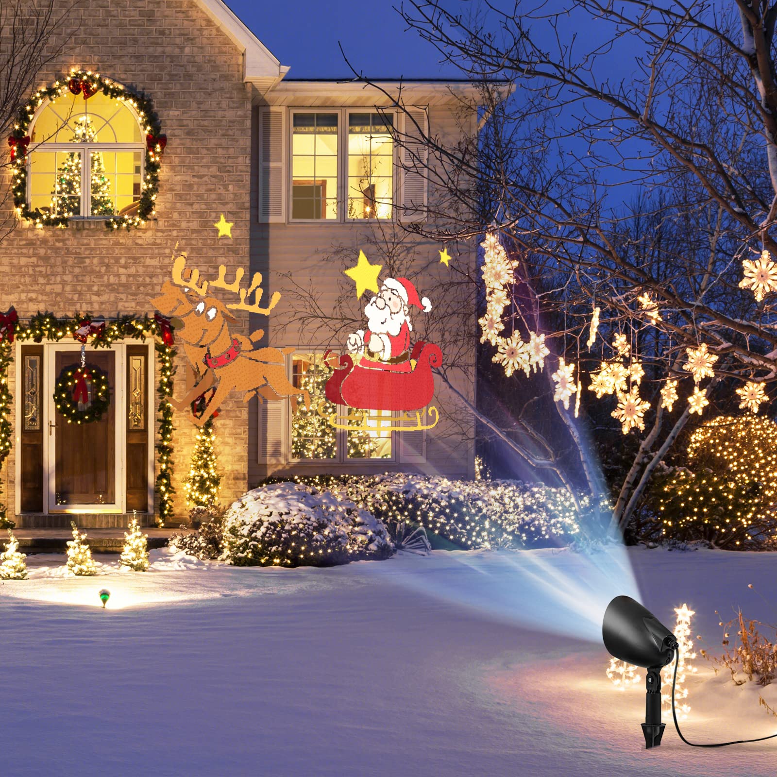 Goplus Christmas Projector Lights Outdoor | LED Santa Claus on Sleigh Projection Lamp - Image 8