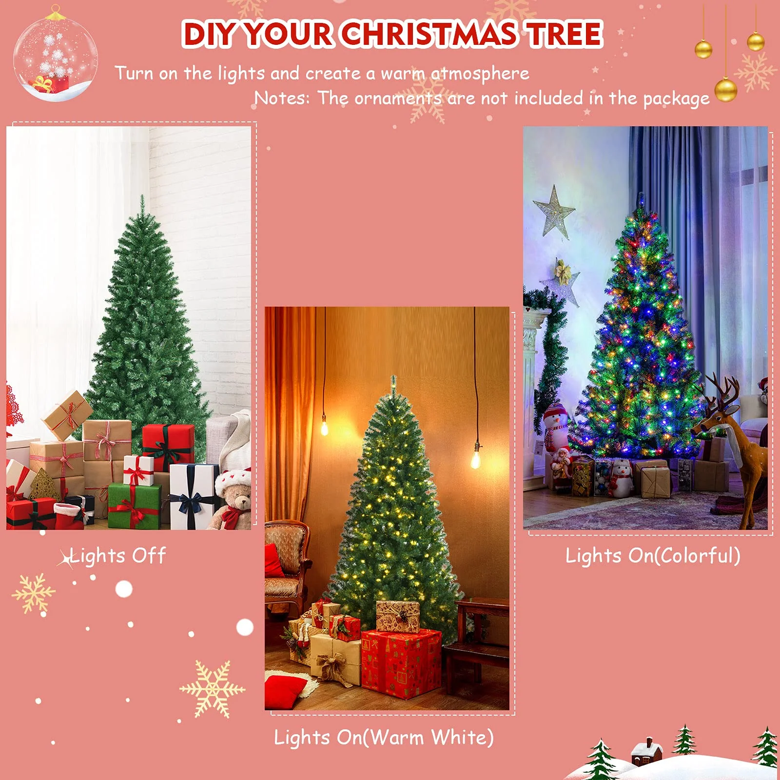 Goplus Christmas Tree, Hinged Remote Control Artificial Xmas Tree, Residential and Commercial Decoration for Indoor - Image 3