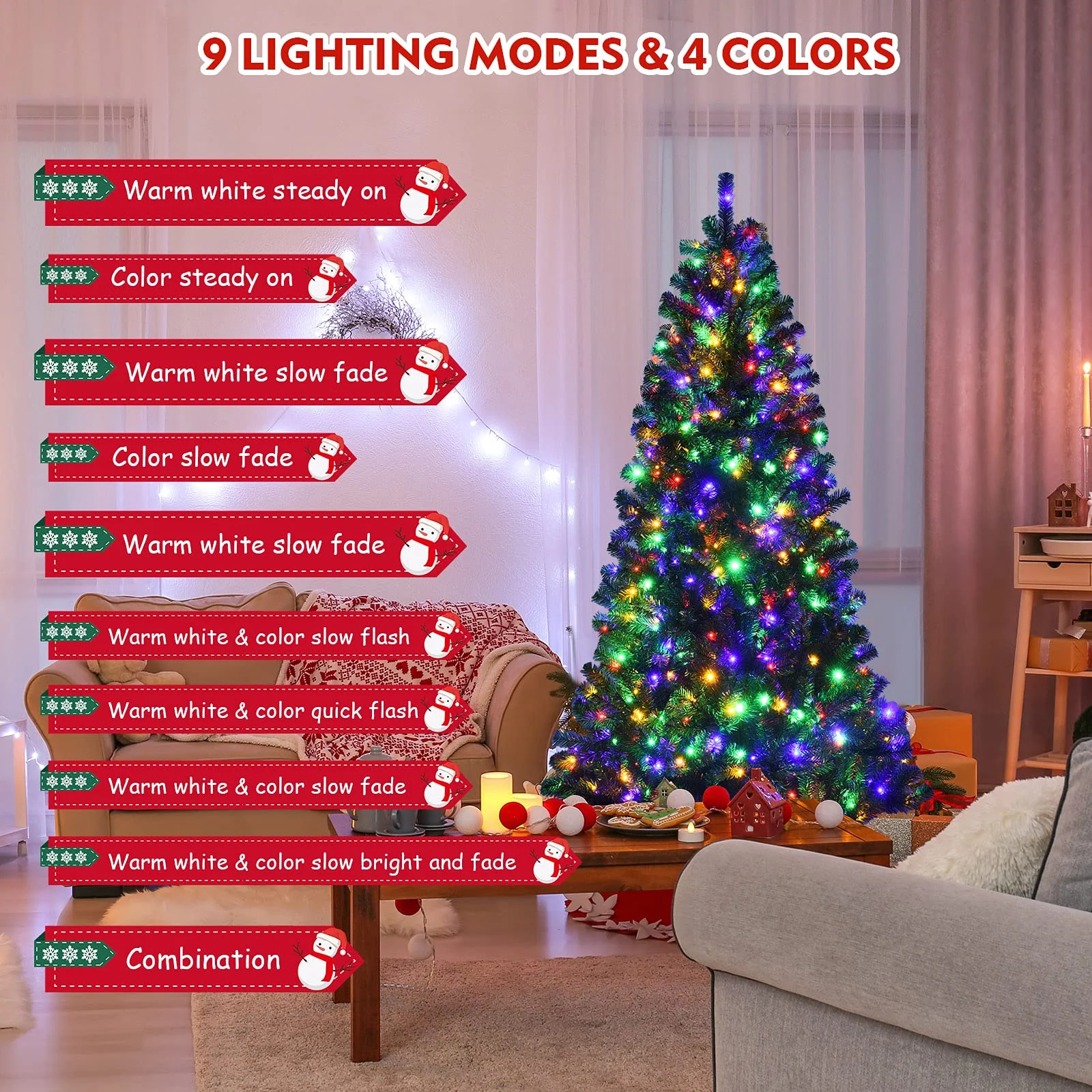 Goplus Christmas Tree, Hinged Remote Control Artificial Xmas Tree, Residential and Commercial Decoration for Indoor - Image 4
