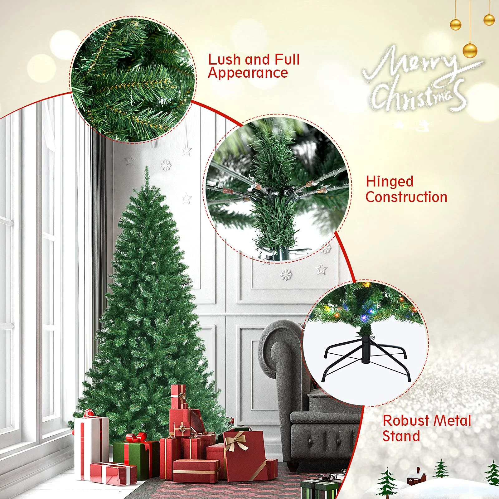 Goplus Christmas Tree, Hinged Remote Control Artificial Xmas Tree, Residential and Commercial Decoration for Indoor - Image 6
