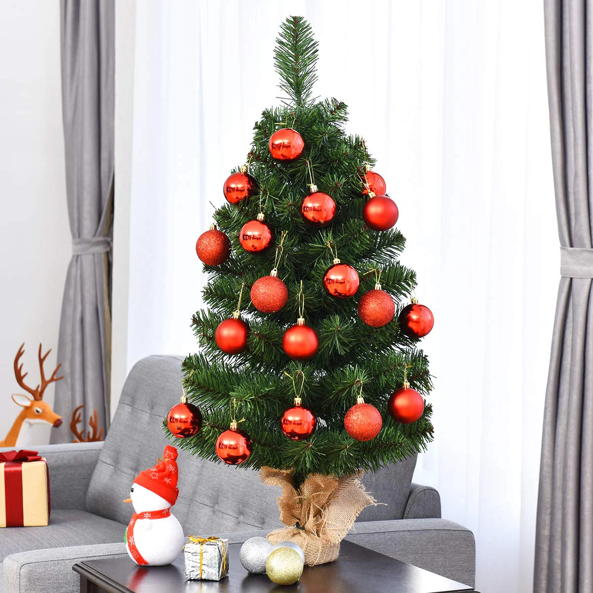 Goplus Christmas Tree Tabletop Artificial PVC Green Spruce Tree in Burlap Base - Image 3