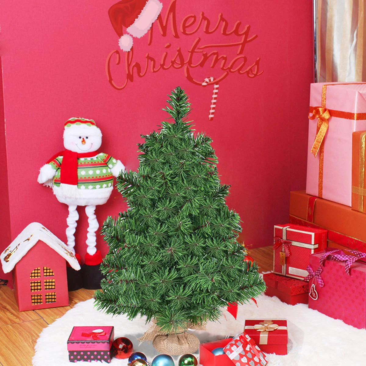 Goplus Christmas Tree Tabletop Artificial PVC Green Spruce Tree in Burlap Base - Image 9