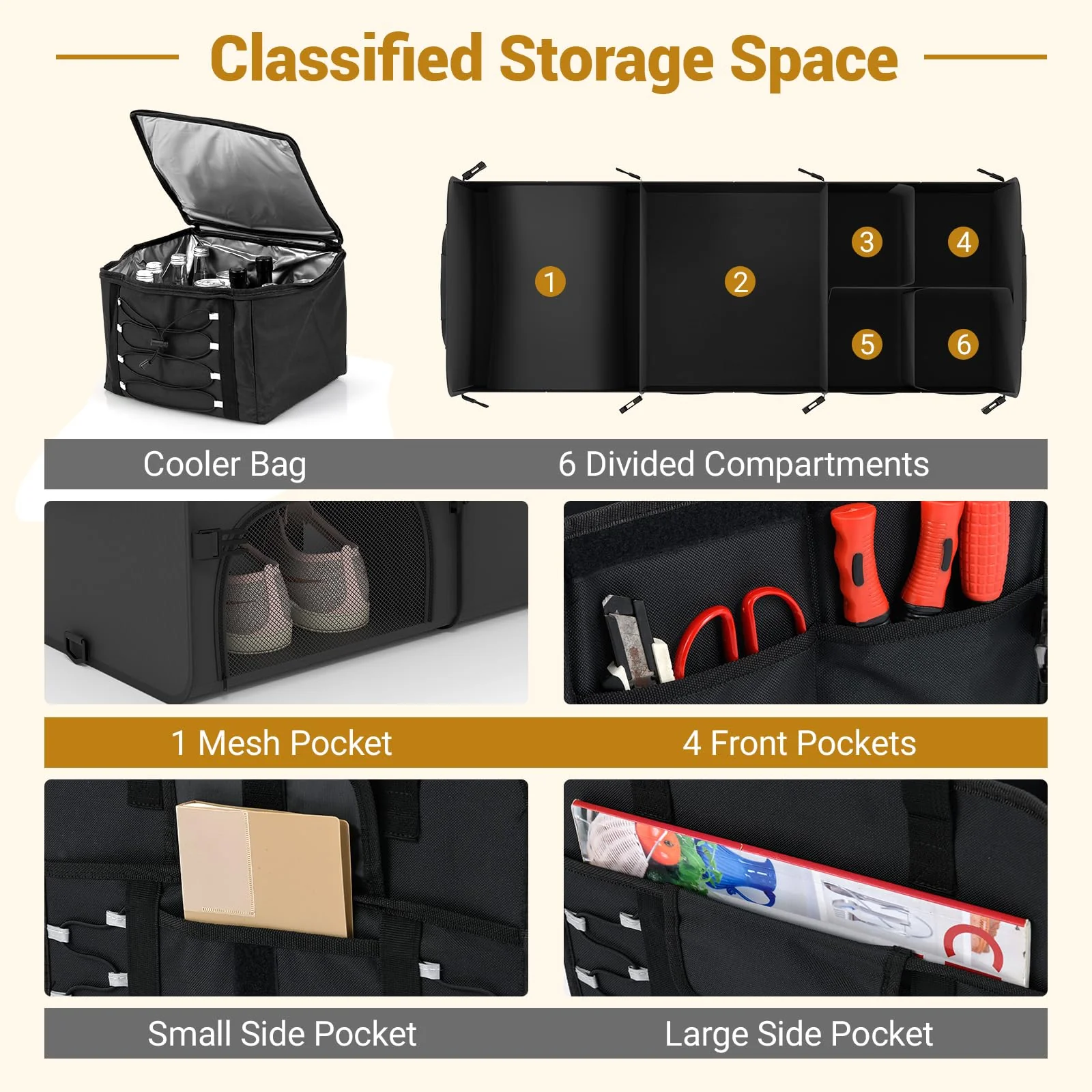 Goplus Collapsible Trunk Organizer, Multi Compartment Car Storage with Removable Lid - Image 3