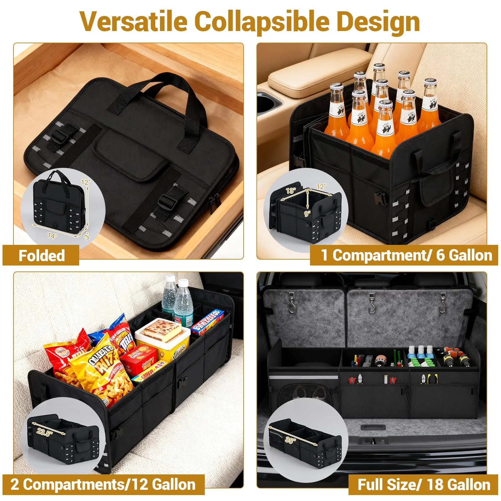 Goplus Collapsible Trunk Organizer, Multi Compartment Car Storage with Removable Lid - Image 6