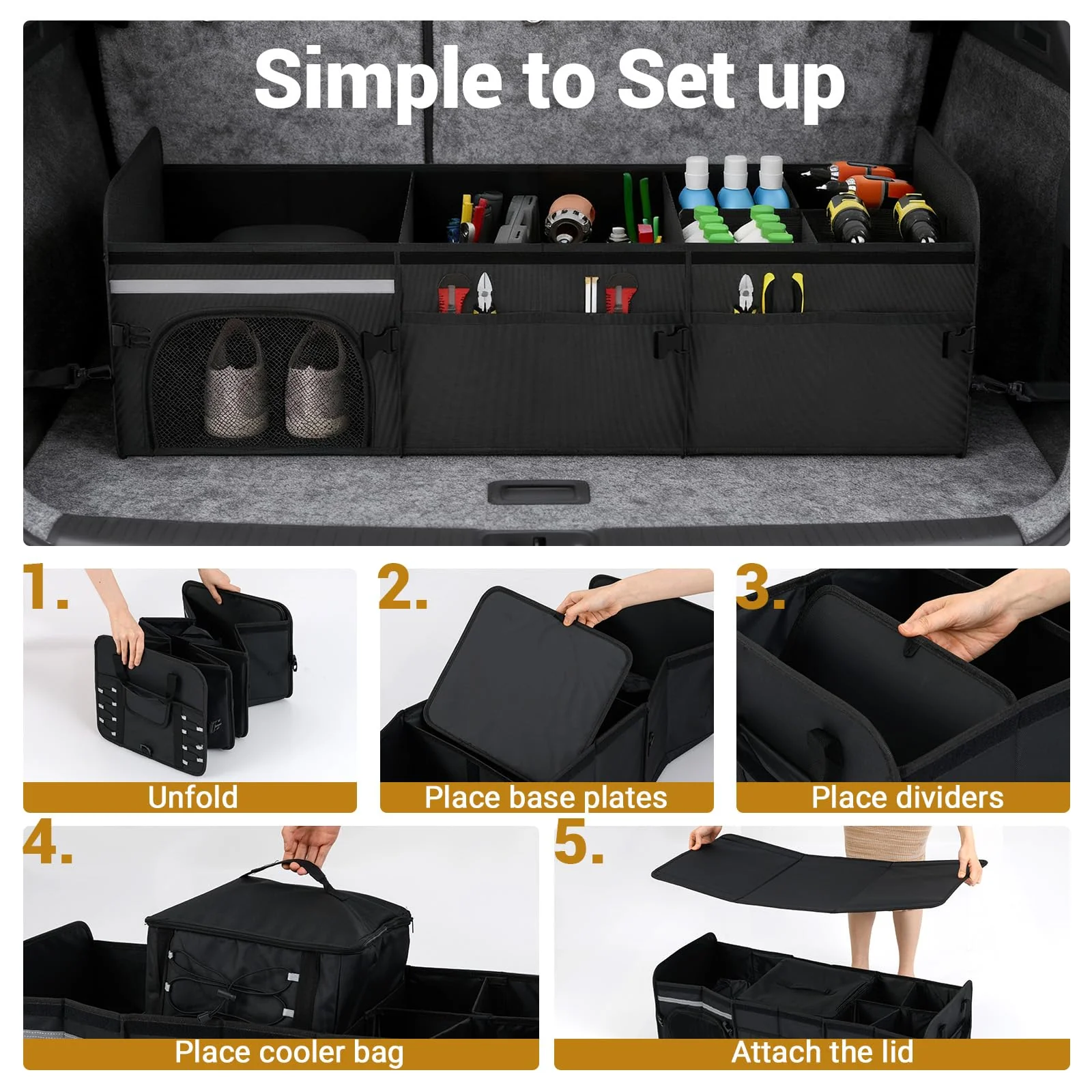 Goplus Collapsible Trunk Organizer, Multi Compartment Car Storage with Removable Lid - Image 7