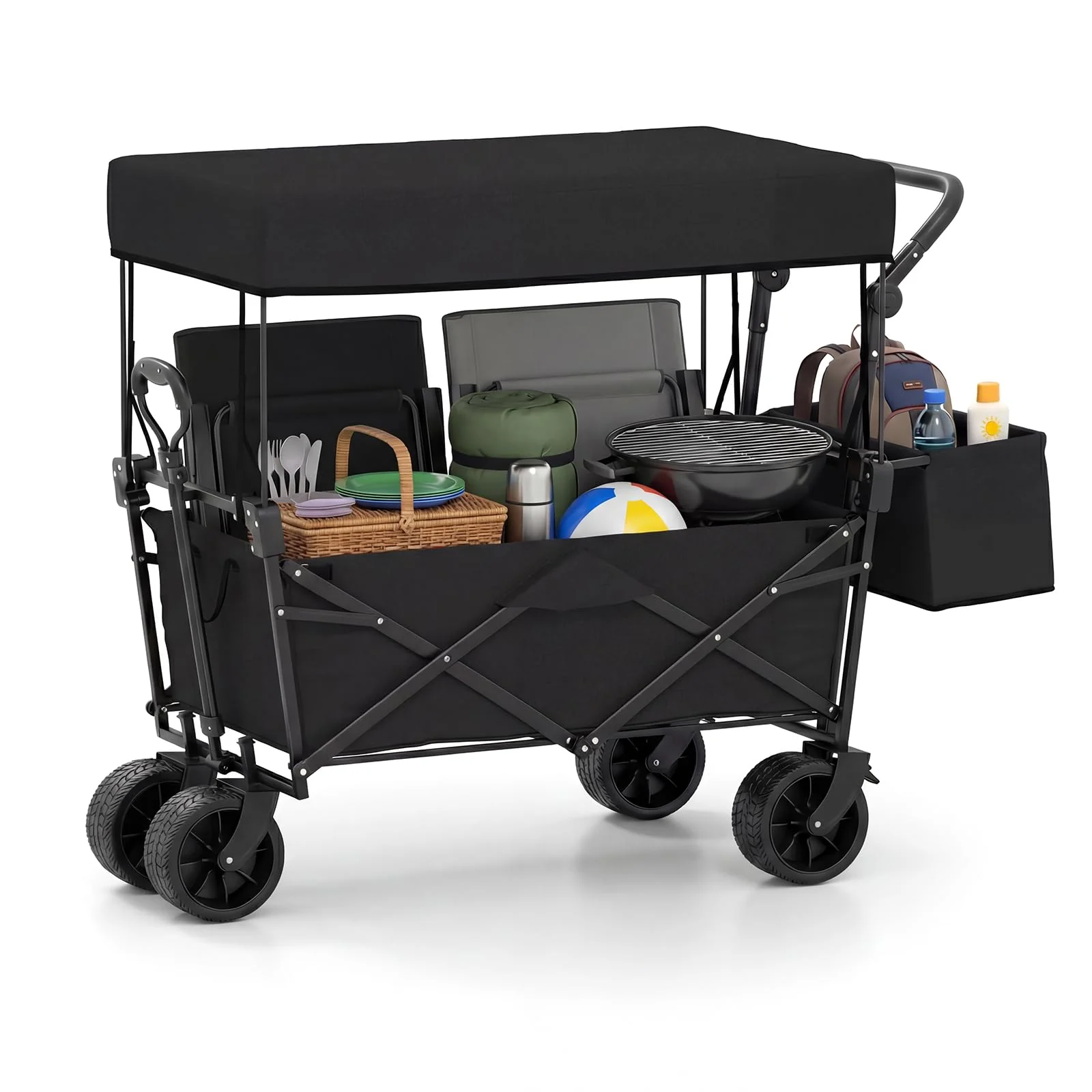 Goplus Collapsible Wagon w/Canopy Adjustable Handles & Detachable Storage Bag - Image 10