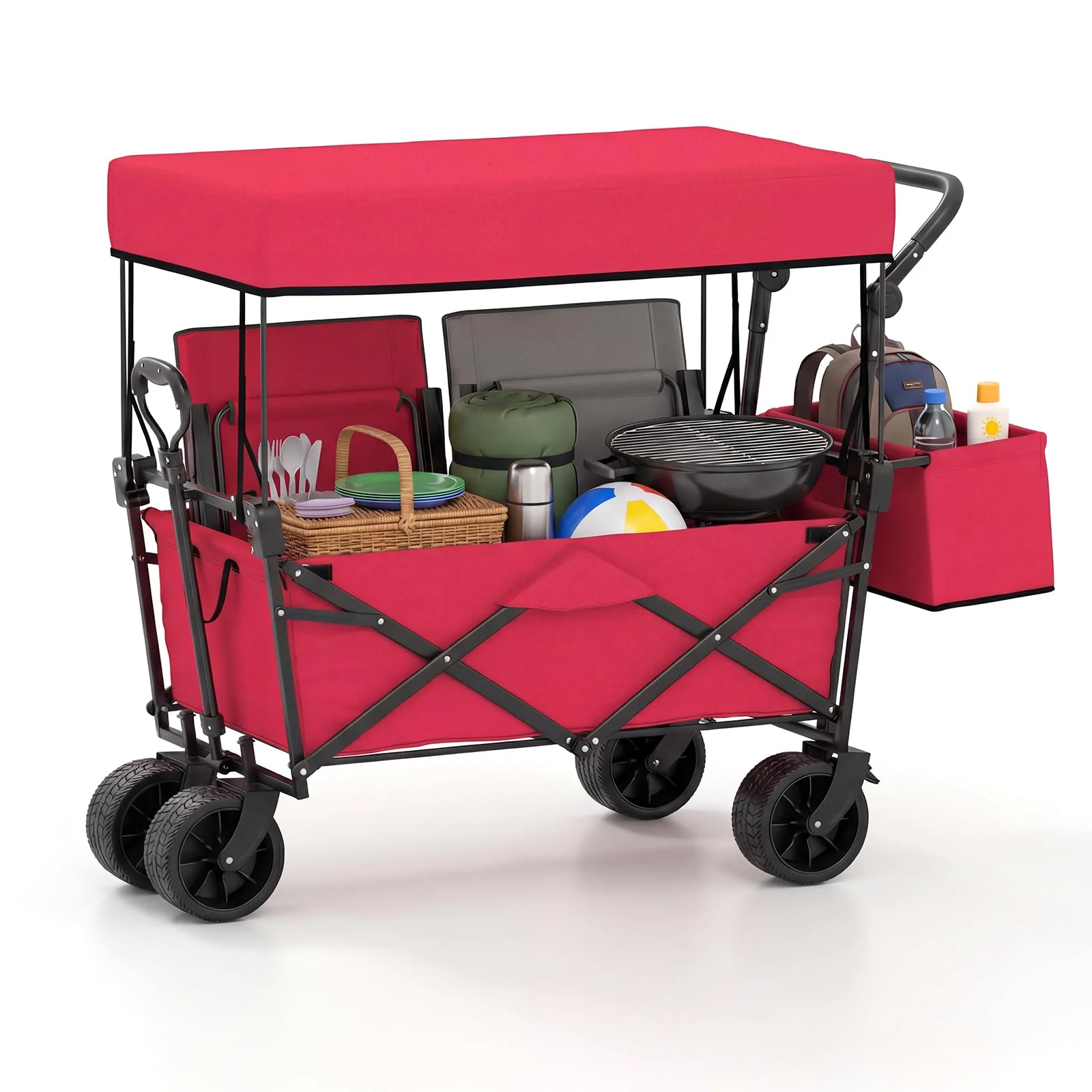 Goplus Collapsible Wagon w/Canopy Adjustable Handles & Detachable Storage Bag - Image 11