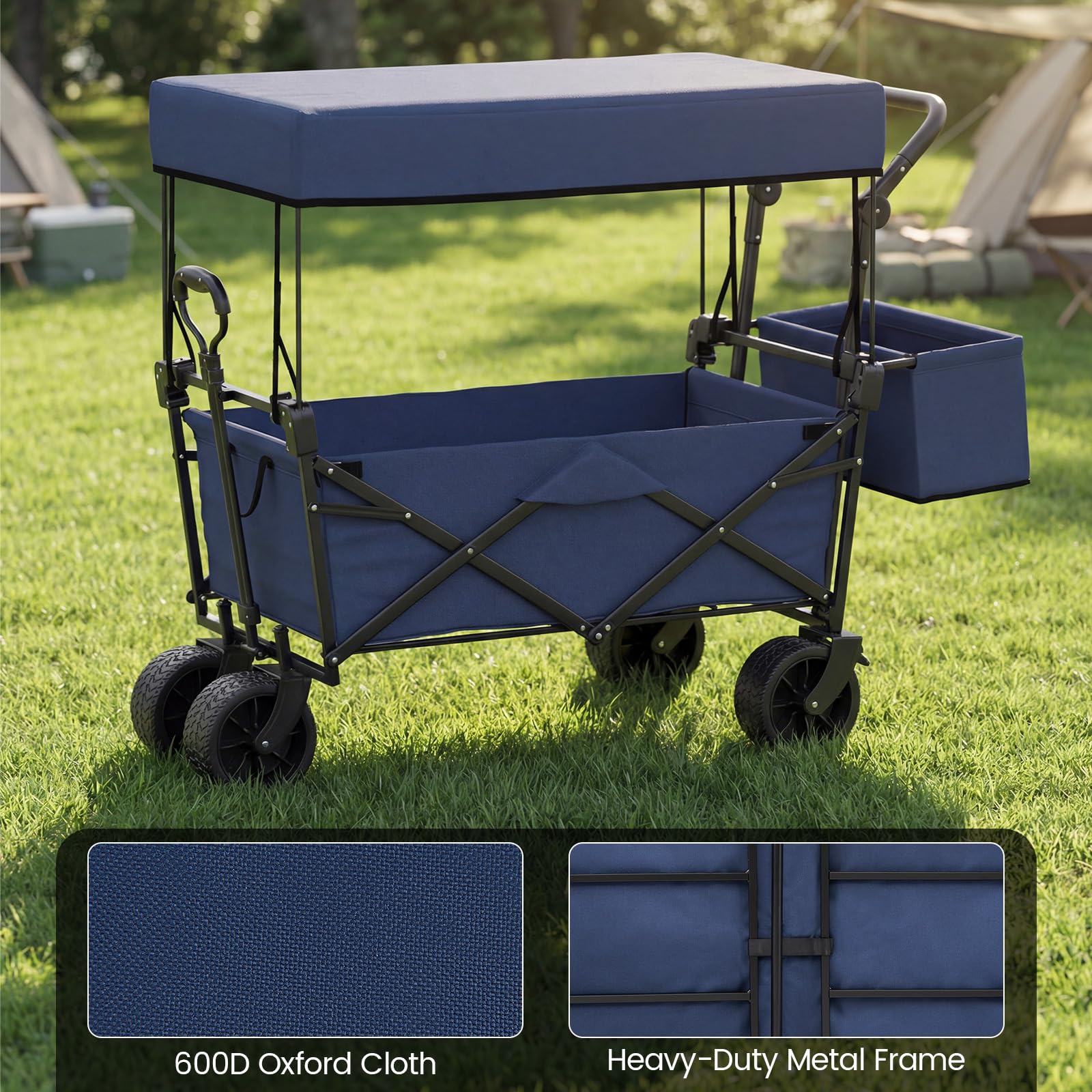 Goplus Collapsible Wagon w/Canopy Adjustable Handles & Detachable Storage Bag - Image 7