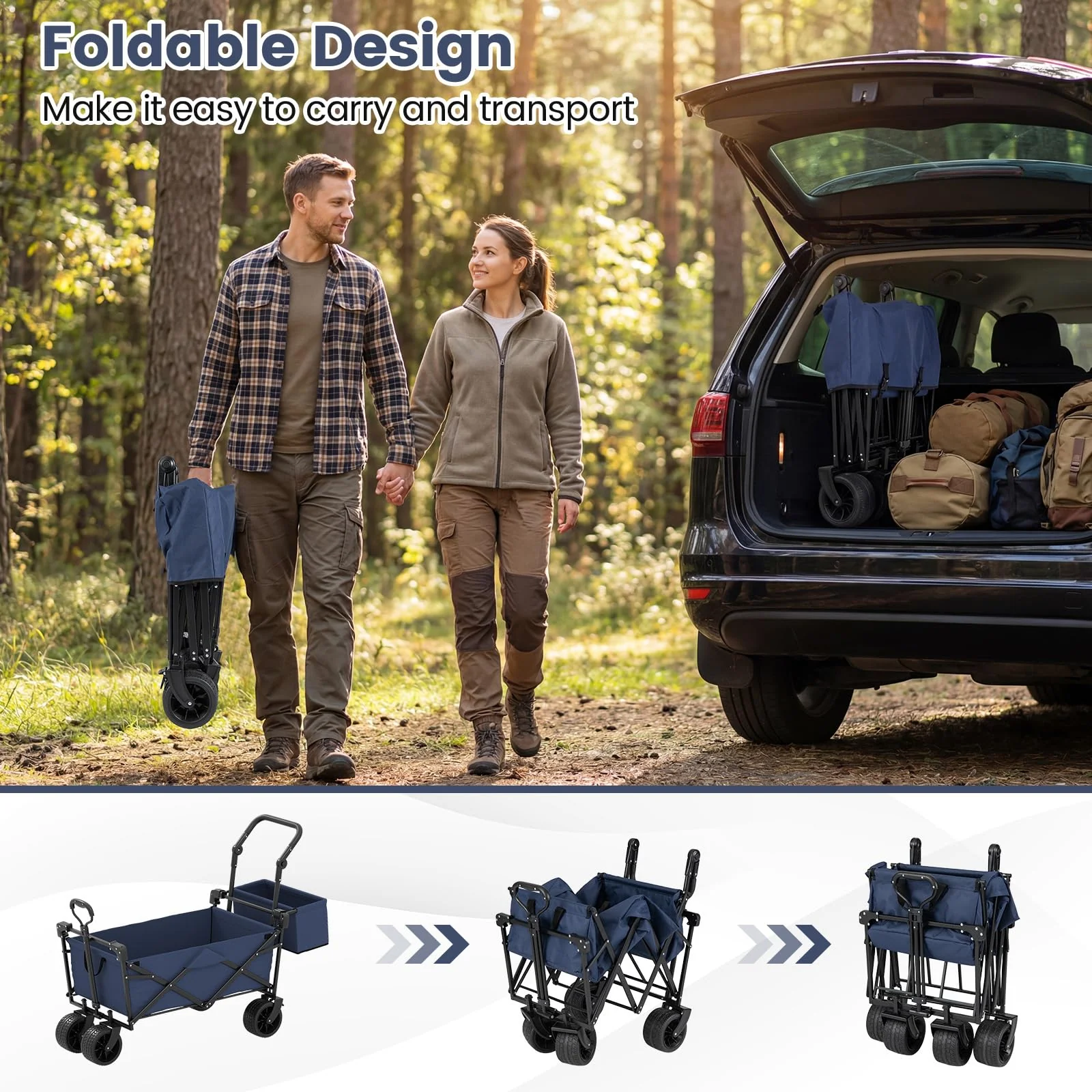 Goplus Collapsible Wagon w/Canopy Adjustable Handles & Detachable Storage Bag - Image 9