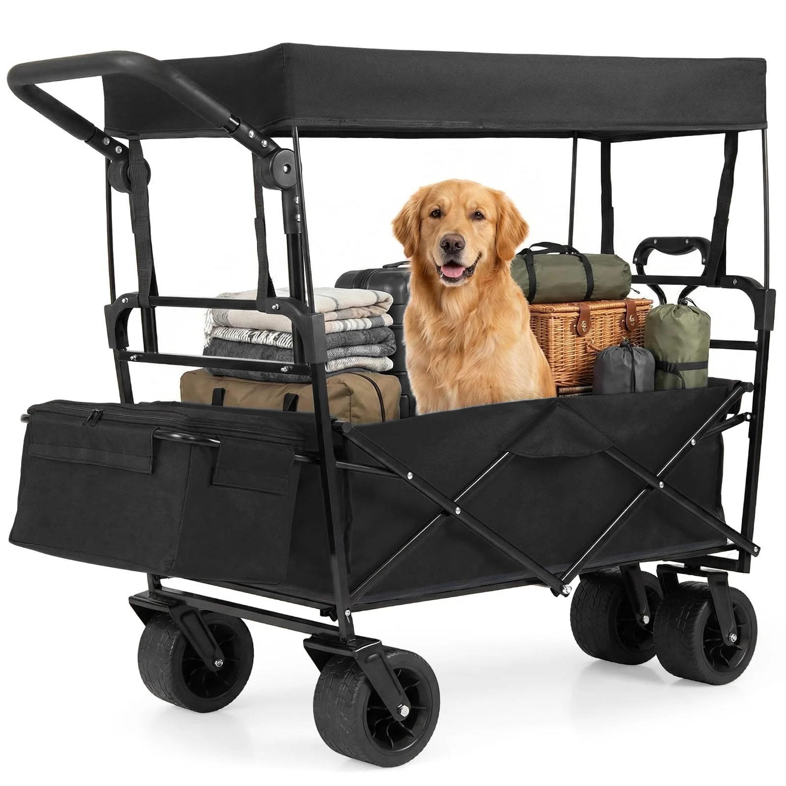 Goplus Collapsible Wagon with Removable Canopy & Detachable Storage Bag