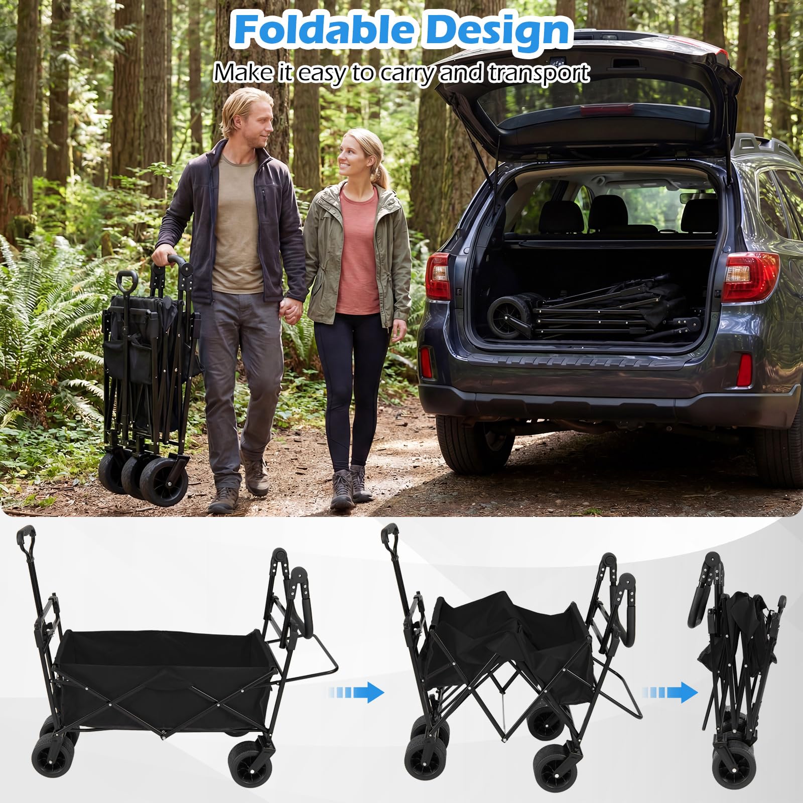 Goplus Collapsible Wagon with Removable Canopy & Detachable Storage Bag - Image 3