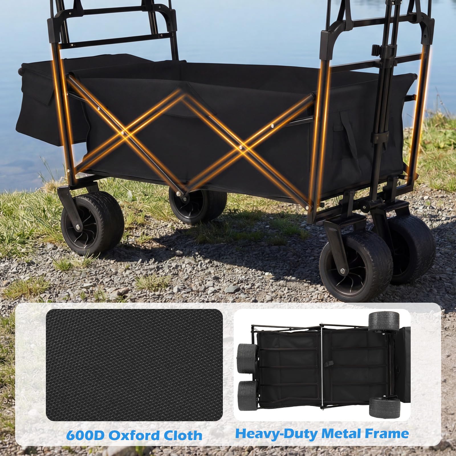Goplus Collapsible Wagon with Removable Canopy & Detachable Storage Bag - Image 4