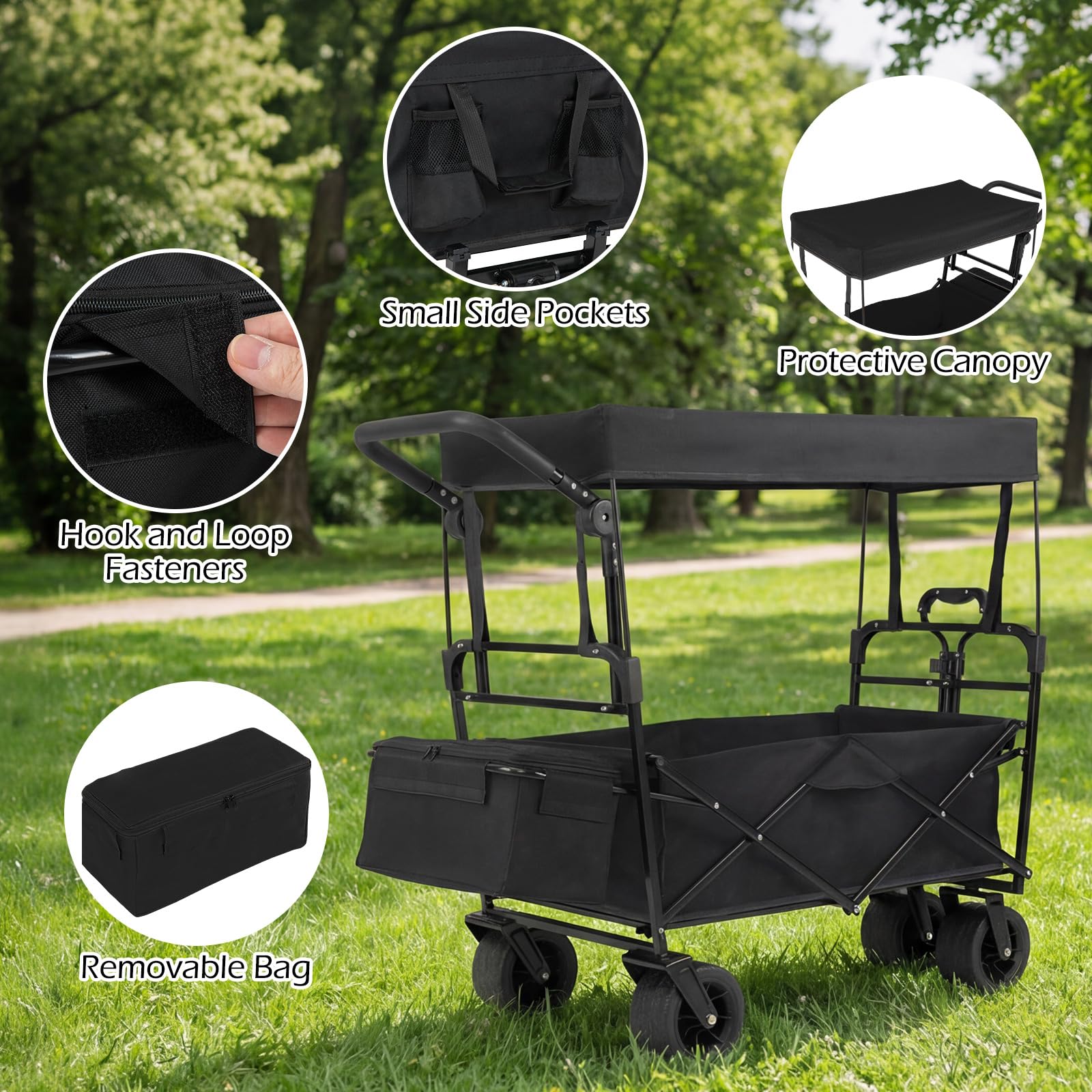 Goplus Collapsible Wagon with Removable Canopy & Detachable Storage Bag - Image 6