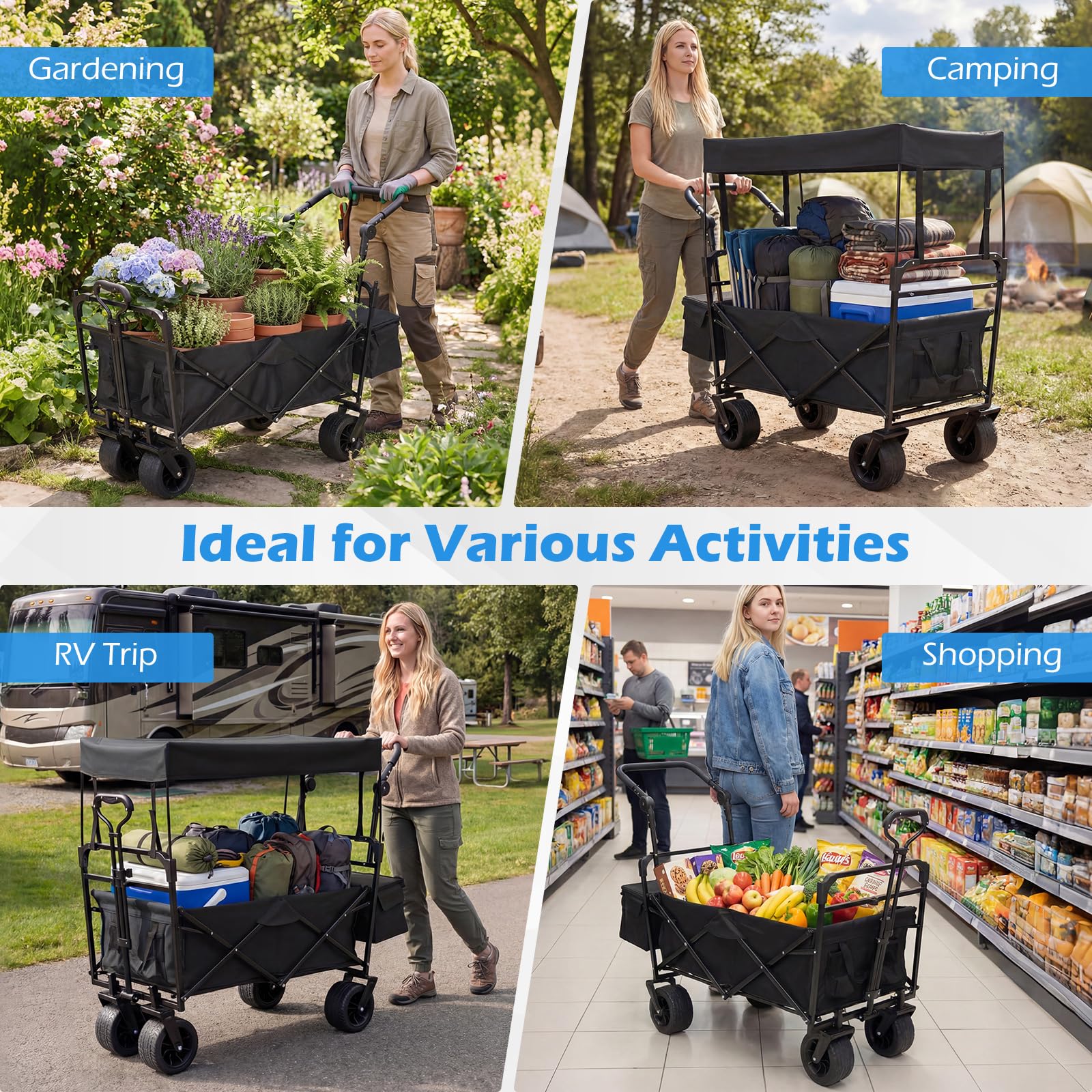 Goplus Collapsible Wagon with Removable Canopy & Detachable Storage Bag - Image 7