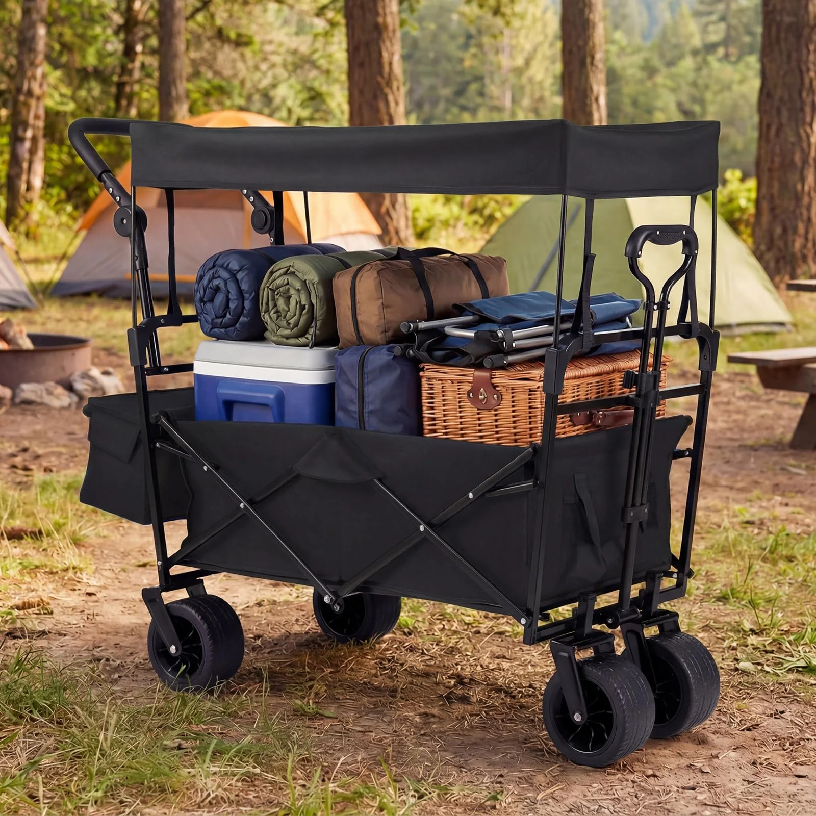 Goplus Collapsible Wagon with Removable Canopy & Detachable Storage Bag - Image 8
