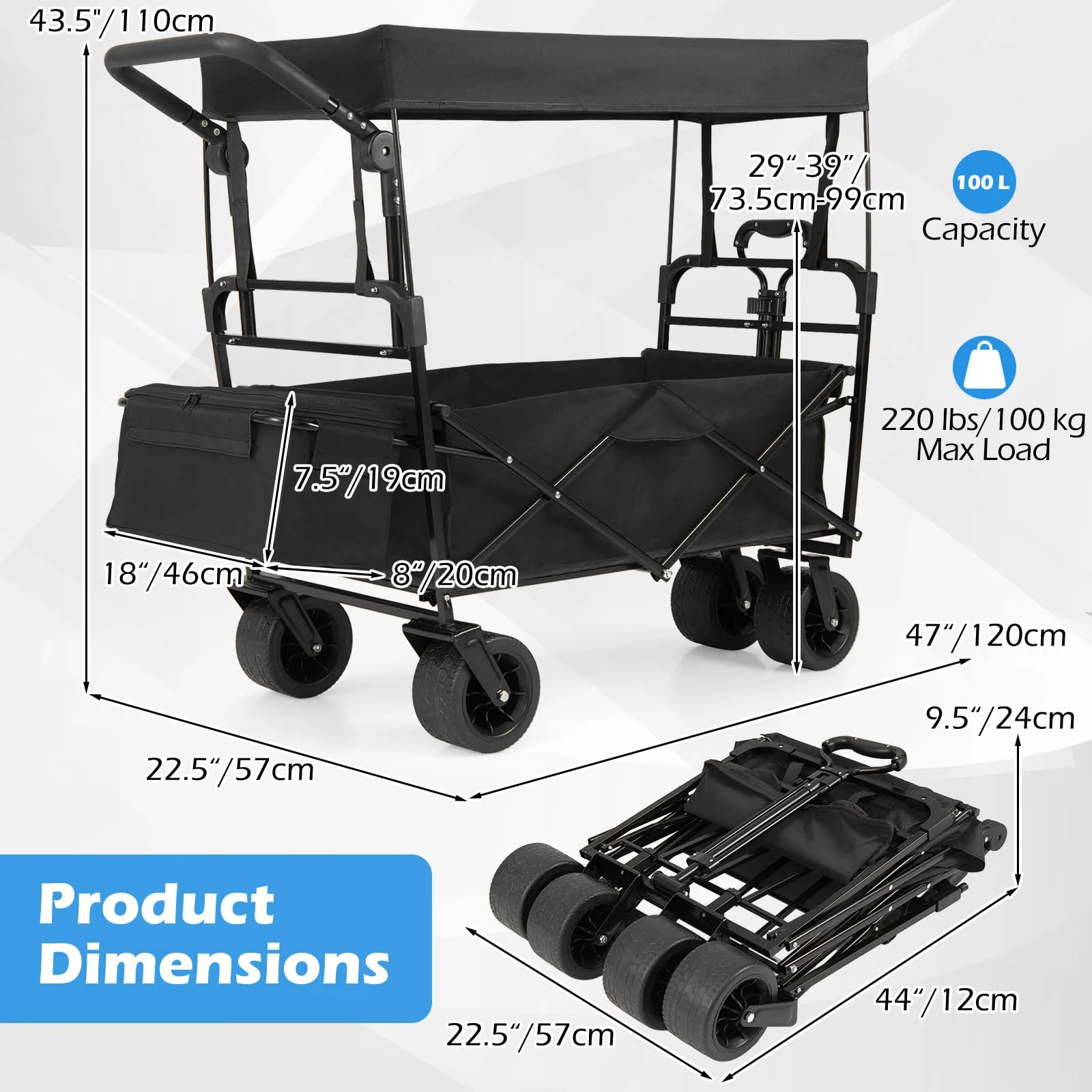Goplus Collapsible Wagon with Removable Canopy & Detachable Storage Bag - Image 9