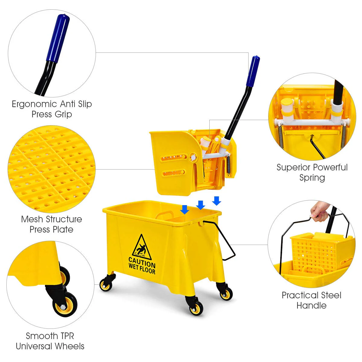 GOPLUS Commercial Mop Bucket with Wringer, Household Portable Mop Bucket, Ideal for Household and Public Places Floor - Image 4