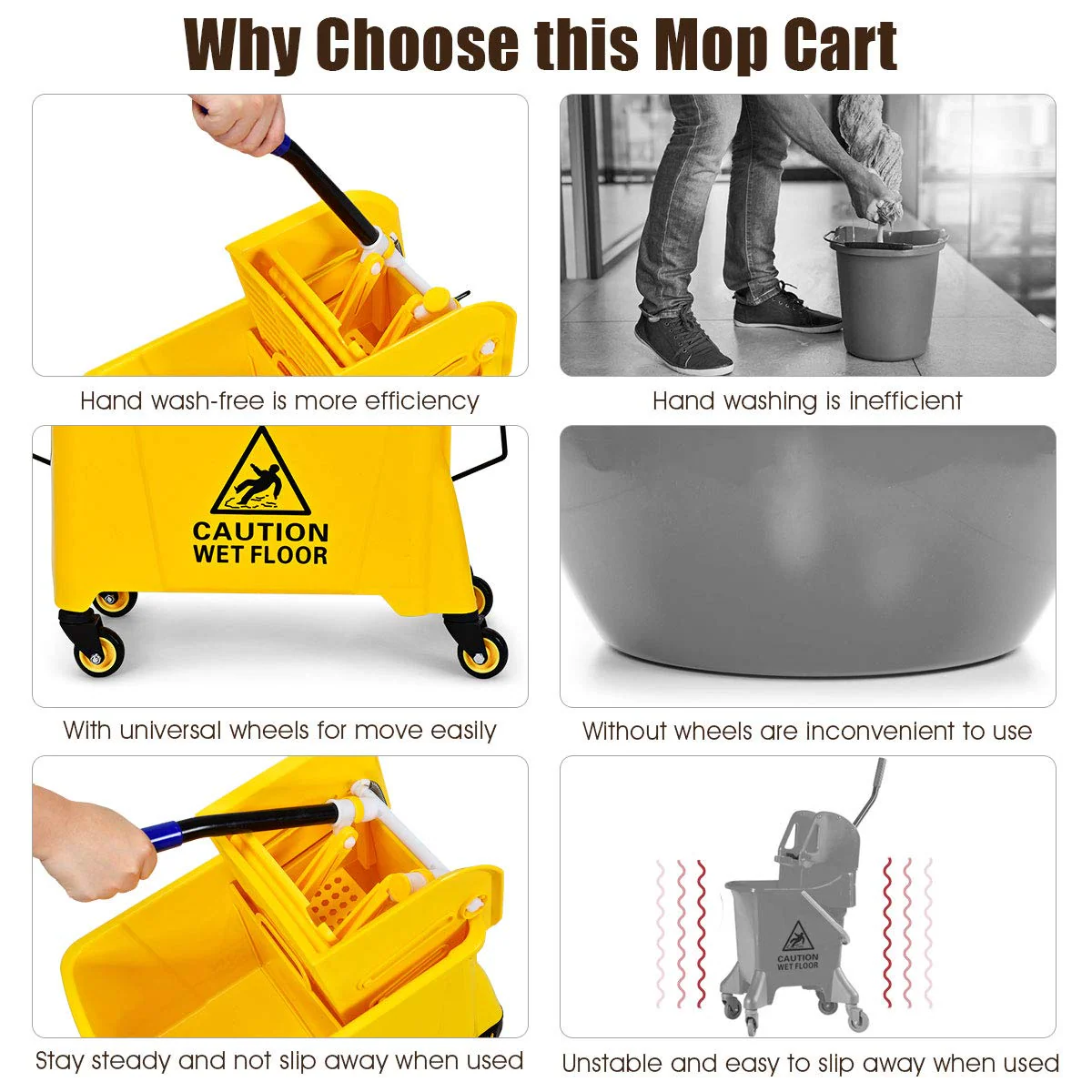 GOPLUS Commercial Mop Bucket with Wringer, Household Portable Mop Bucket, Ideal for Household and Public Places Floor - Image 5