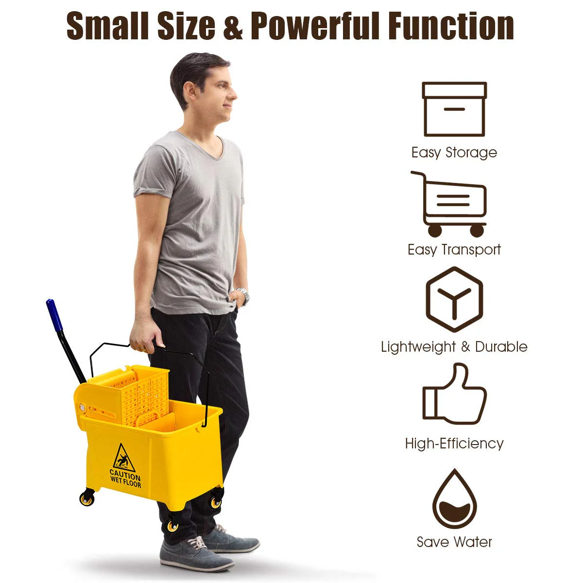 GOPLUS Commercial Mop Bucket with Wringer, Household Portable Mop Bucket, Ideal for Household and Public Places Floor - Image 7