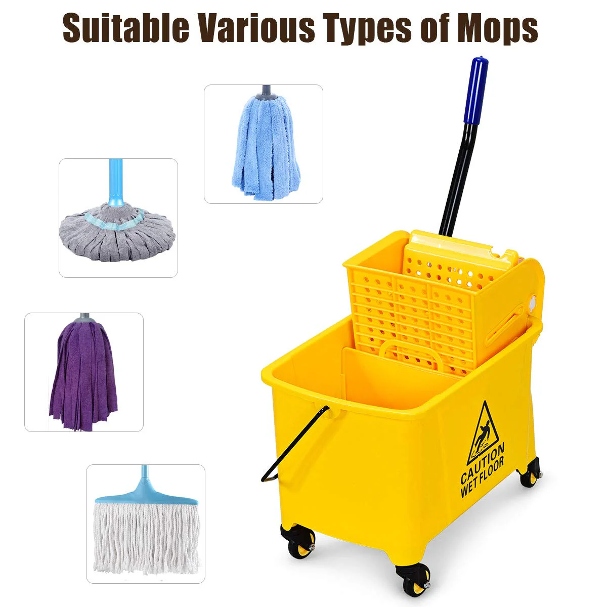 GOPLUS Commercial Mop Bucket with Wringer, Household Portable Mop Bucket, Ideal for Household and Public Places Floor - Image 8