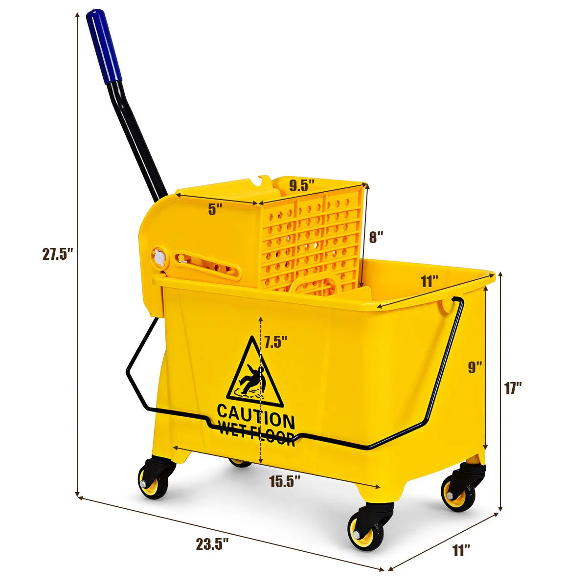 GOPLUS Commercial Mop Bucket with Wringer, Household Portable Mop Bucket, Ideal for Household and Public Places Floor - Image 9
