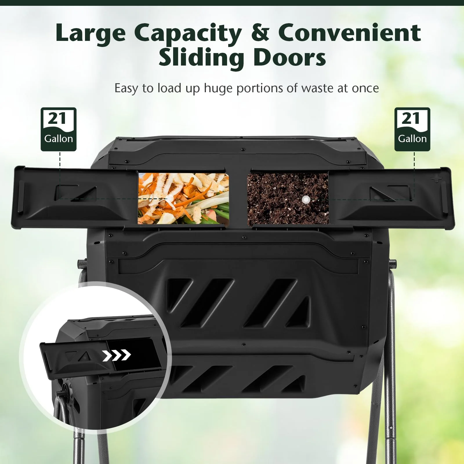 Goplus Compost Bin, 42-Gal Dual Chamber Composting Tumbler w/2 Sliding Doors, Heavy-Duty Metal Frame - Image 4