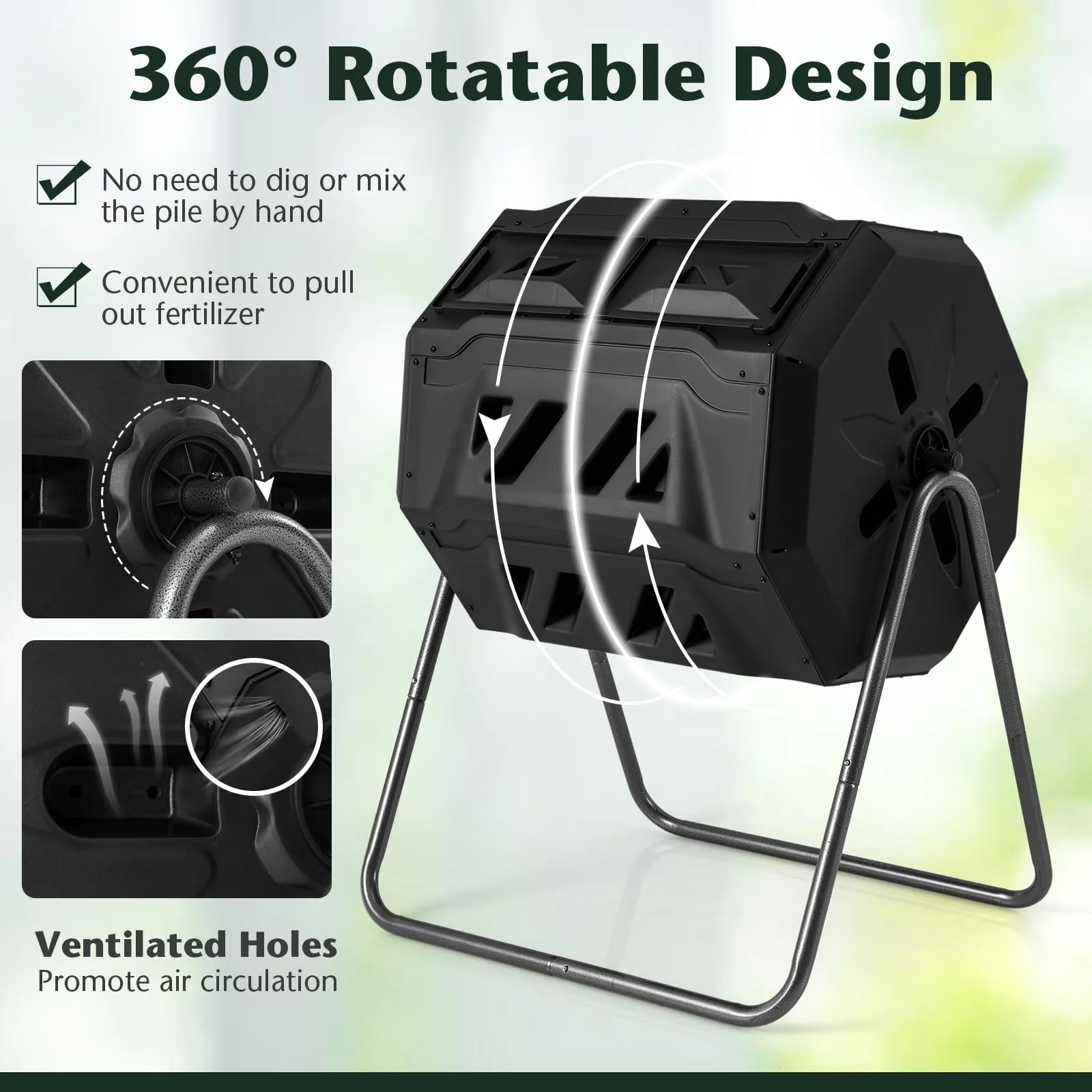 Goplus Compost Bin, 42-Gal Dual Chamber Composting Tumbler w/2 Sliding Doors, Heavy-Duty Metal Frame - Image 5