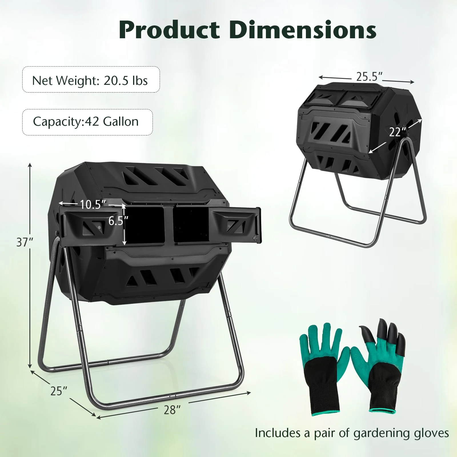 Goplus Compost Bin, 42-Gal Dual Chamber Composting Tumbler w/2 Sliding Doors, Heavy-Duty Metal Frame - Image 7