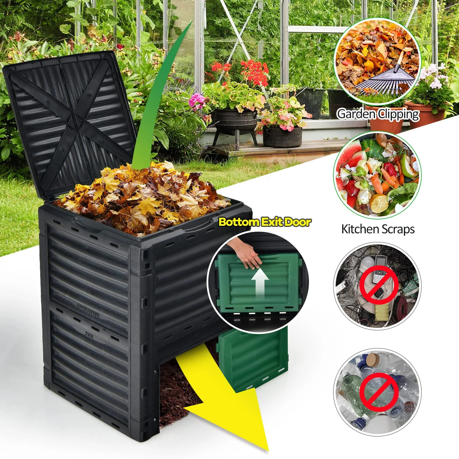 Goplus Compost Bin, 80 Gallon(300 L) Large Composting Box - Image 4