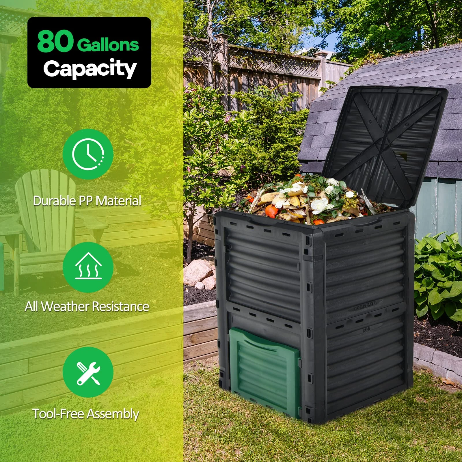 Goplus Compost Bin, 80 Gallon(300 L) Large Composting Box - Image 6