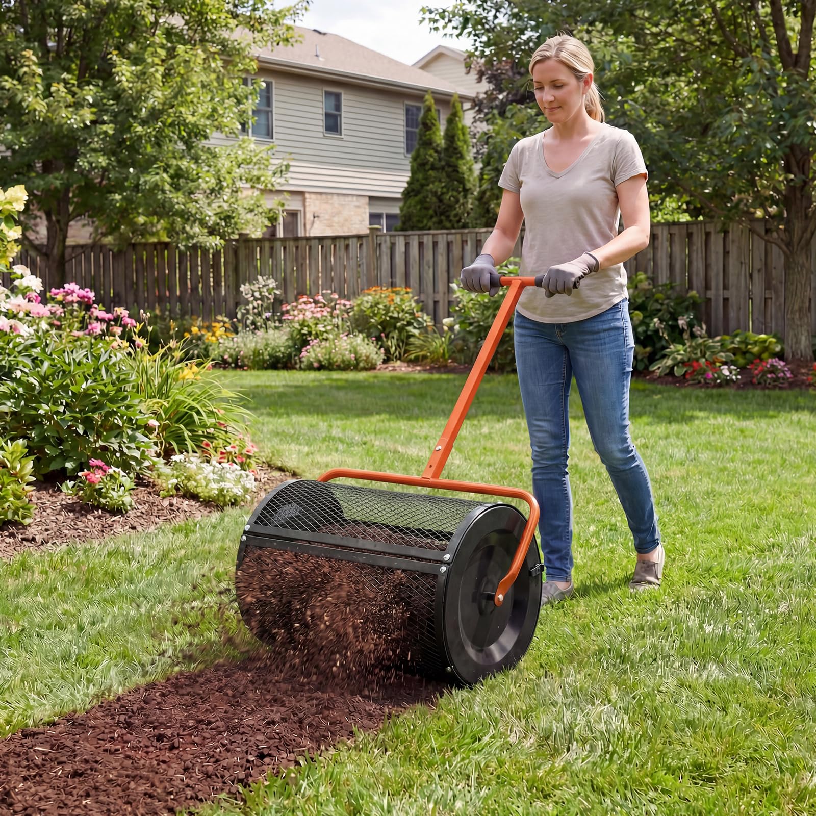 Goplus Compost Spreader 24" Peat Moss Spreader Roller - Image 2