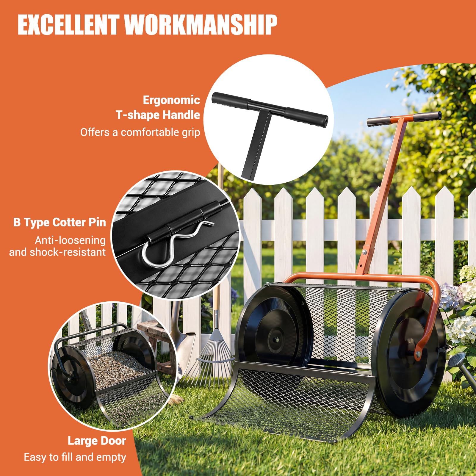 Goplus Compost Spreader 24" Peat Moss Spreader Roller - Image 8