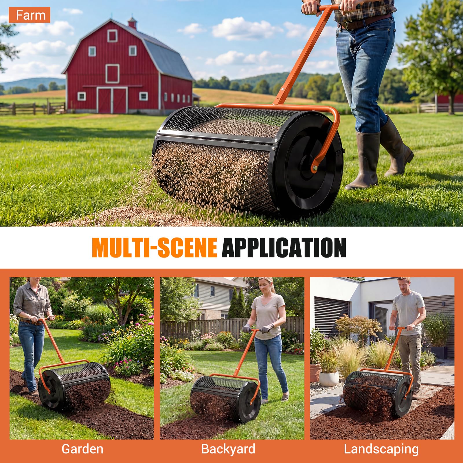 Goplus Compost Spreader 24" Peat Moss Spreader Roller - Image 9
