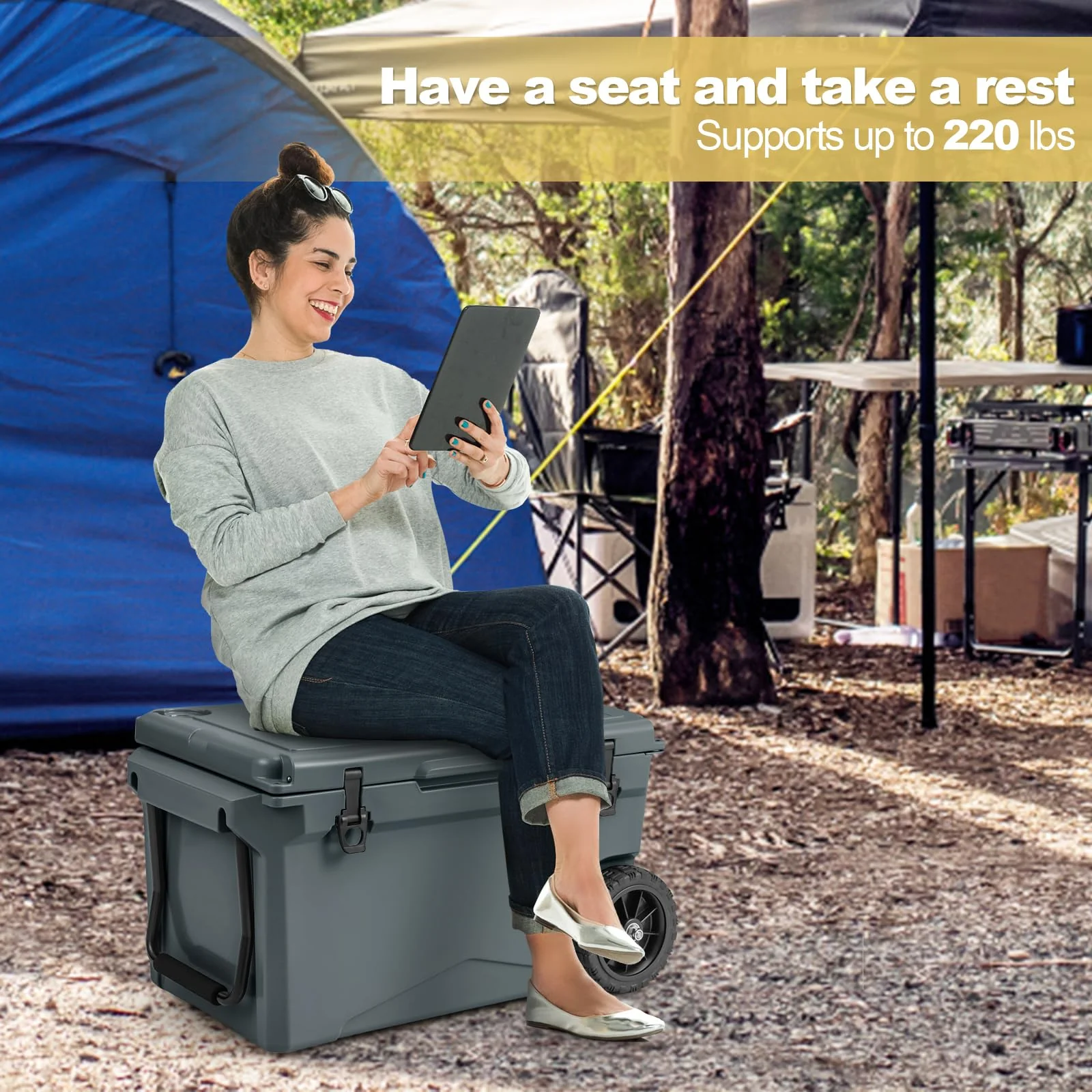 Goplus Cooler, Portable Ice Chest with All-Terrain Wheels - Image 3