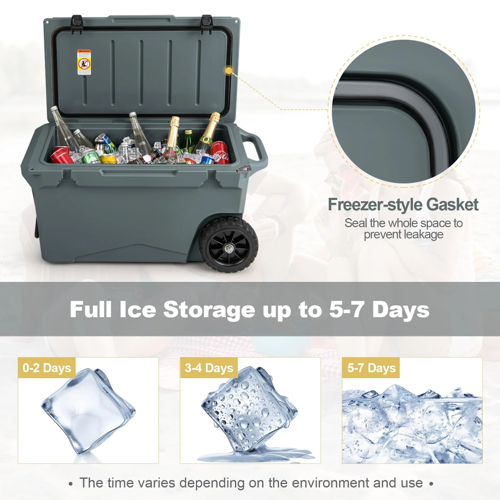 Goplus Cooler, Portable Ice Chest with All-Terrain Wheels - Image 4